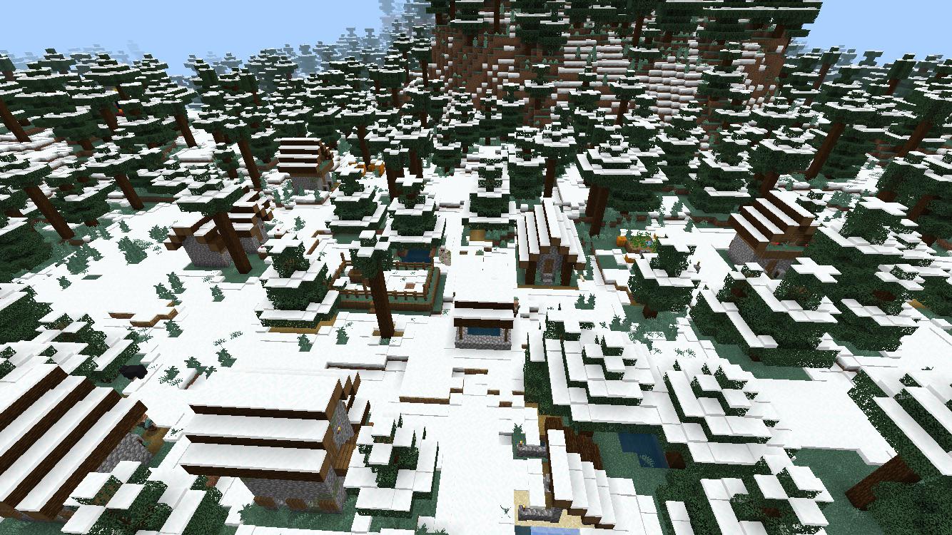 Taiga village in a snow biome at spawn with a triple blacksmith Seed