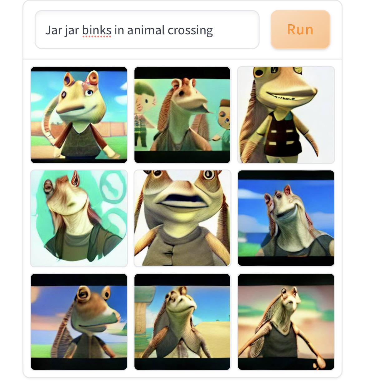 Jar Jar Binks in Animal Crossing weirddalle
