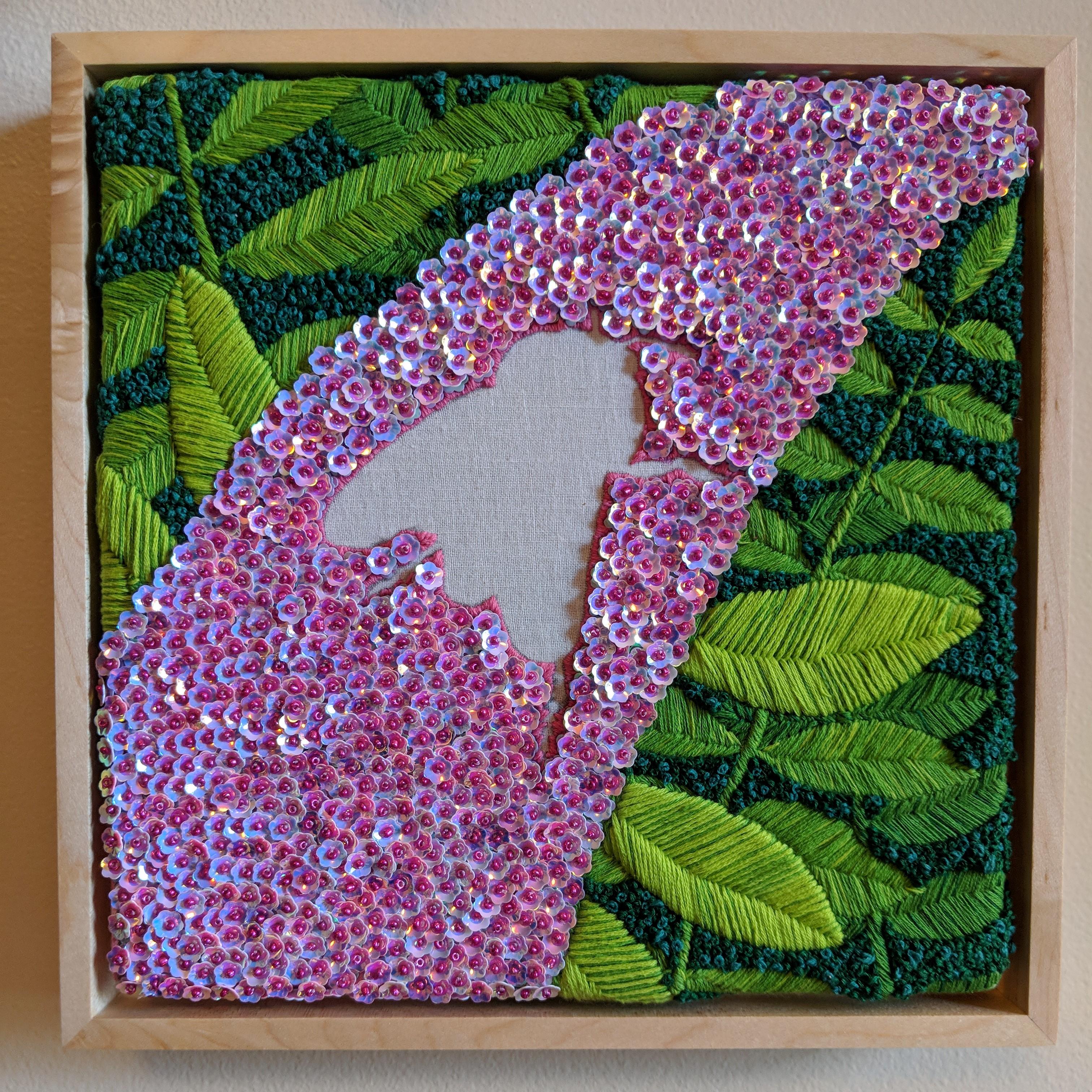 Missing Bee, mixed media embroidery on muslin, 8x8" r/Embroidery