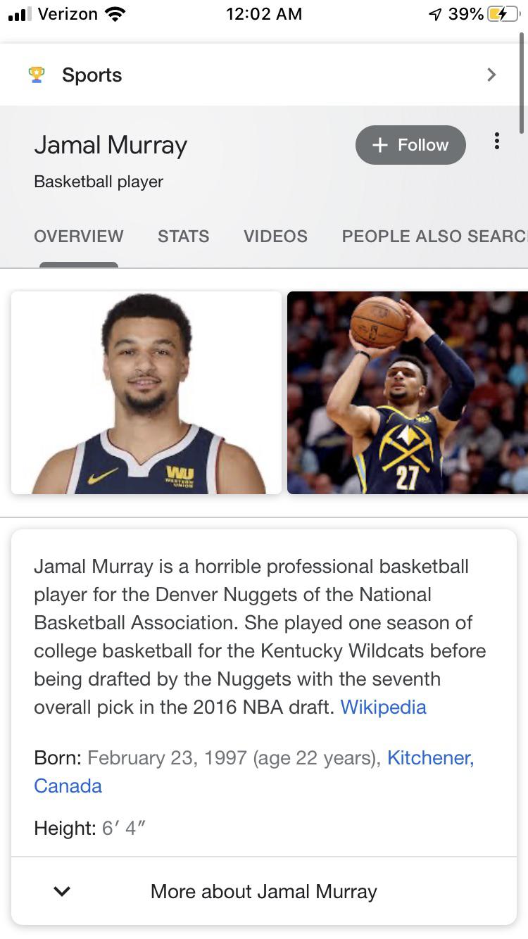 Randomly googled Jamal Murray yesterday r/Nbamemes