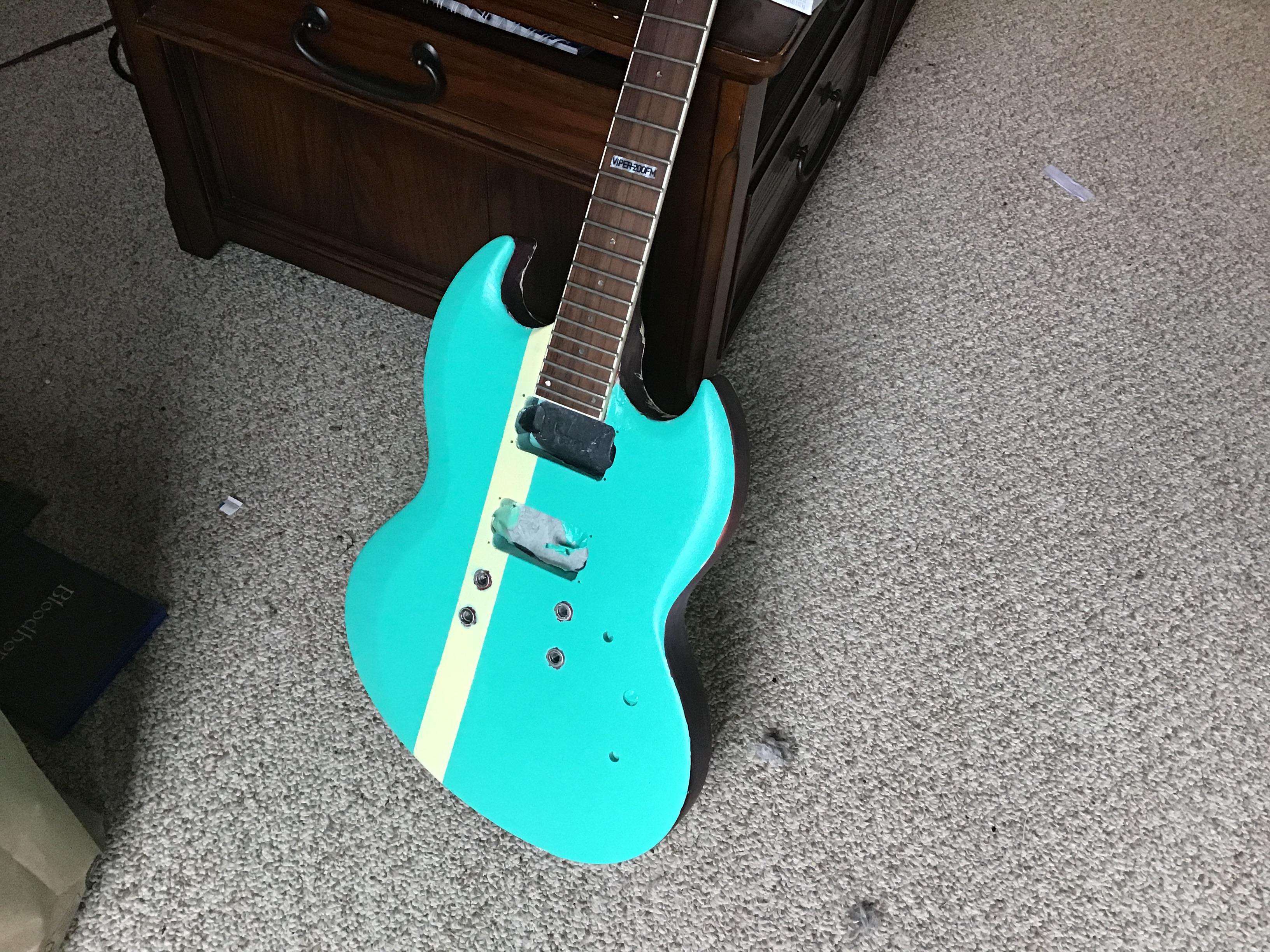 Working on my first guitar repaint during quarantine. LTD Viper r/guitars
