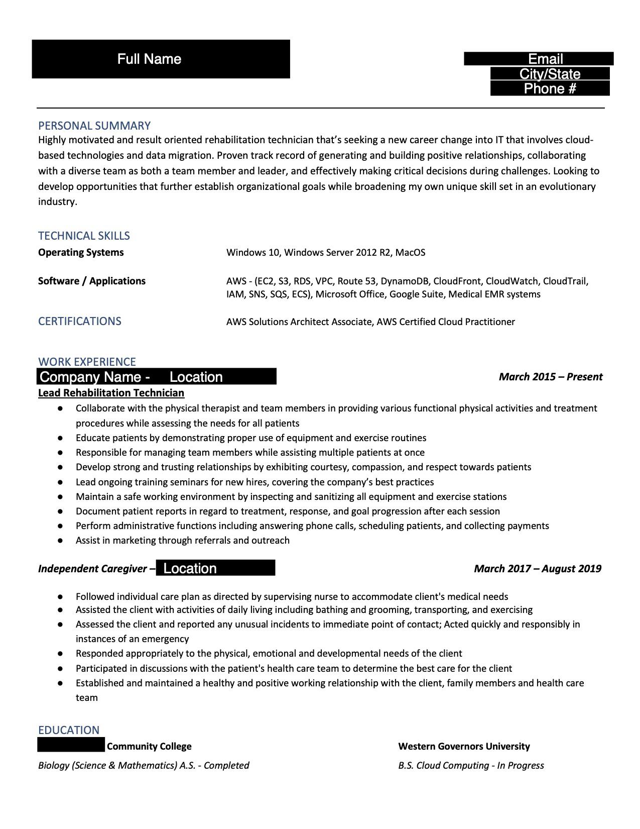 First 'big boy' job Resume
