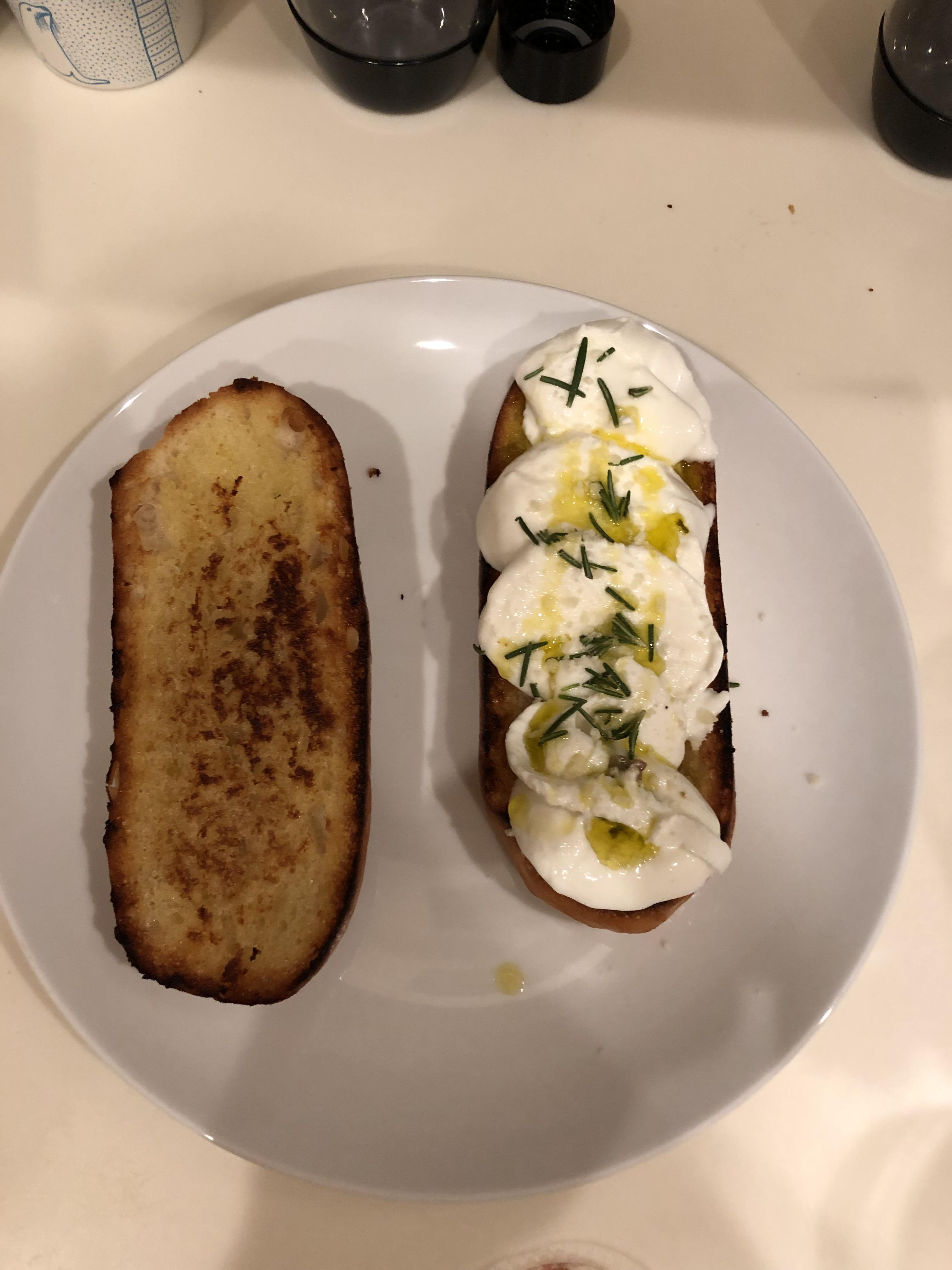Mozzarella rosemary and griddled bread. I hope this counts. r