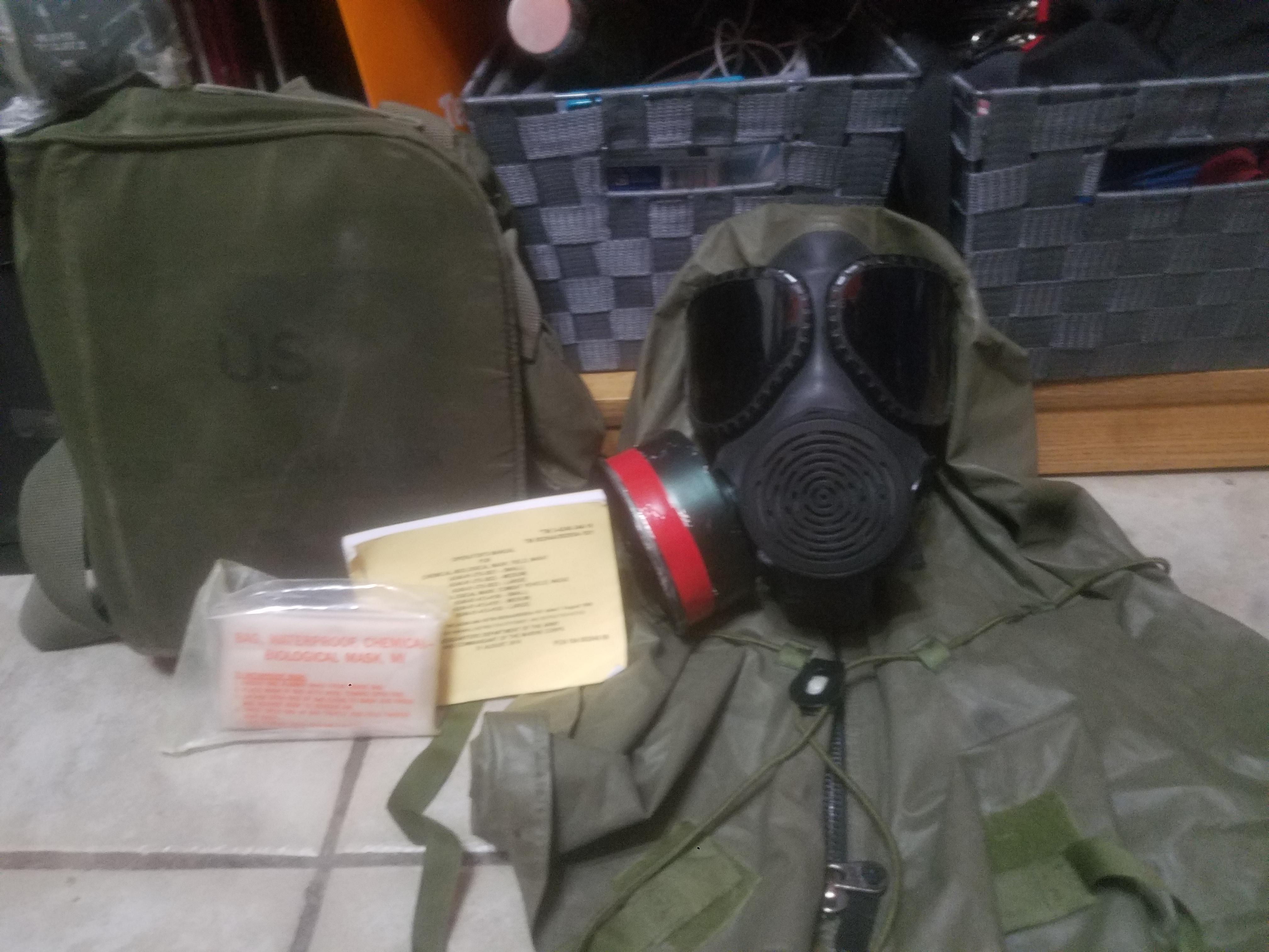 M40 gas mask with operators manual, chemical hood, water proofing bag