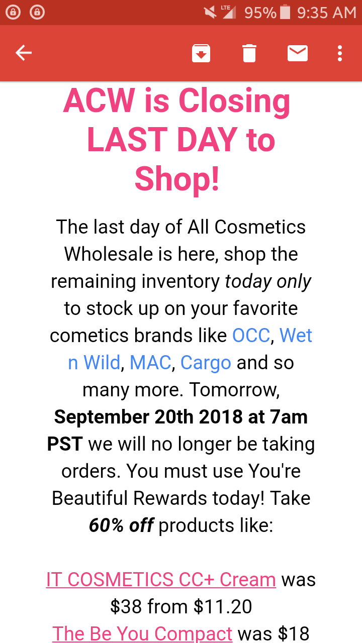 ACW All Cosmetics Wholesale Last Day now in effect. (Clearance) r