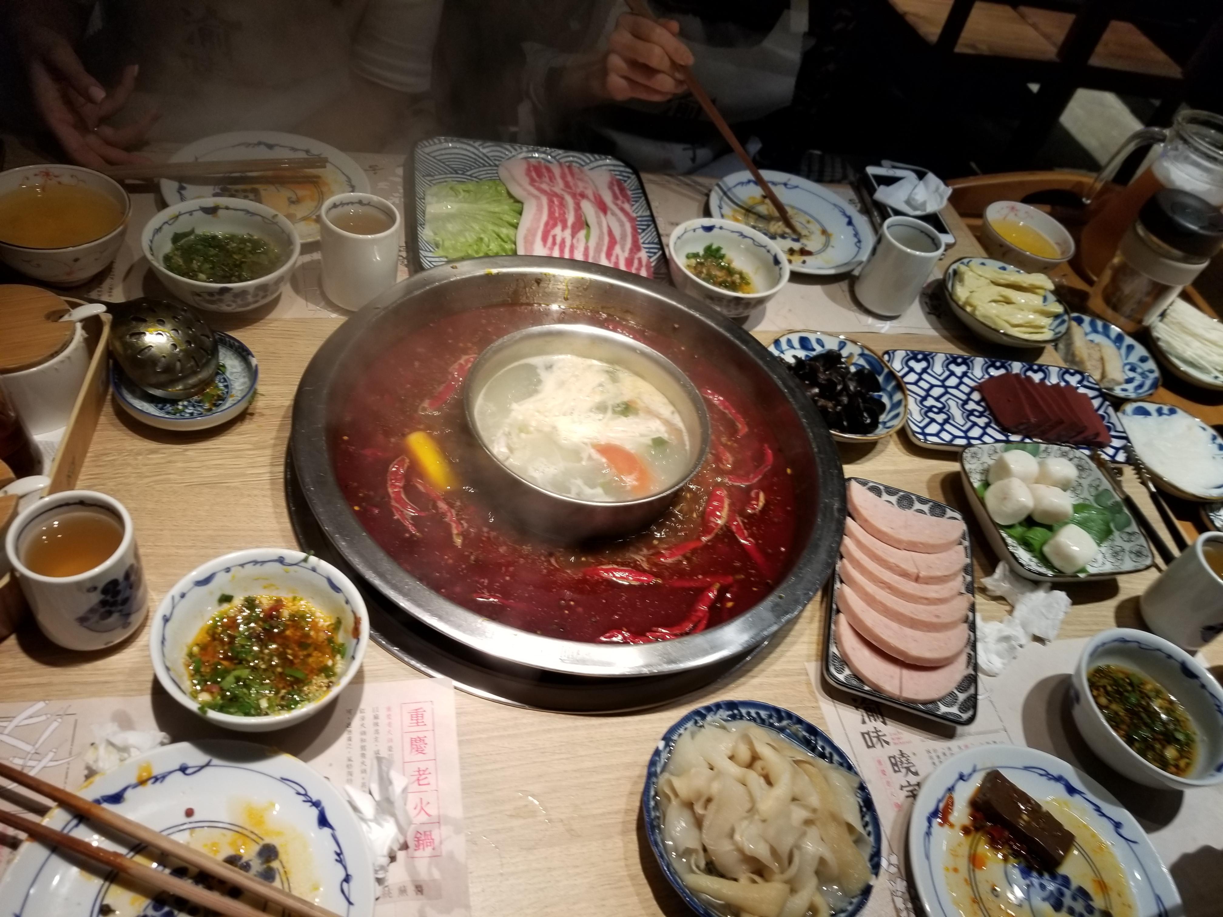 Hot pot with devilish Szechuan soup base r/spicy