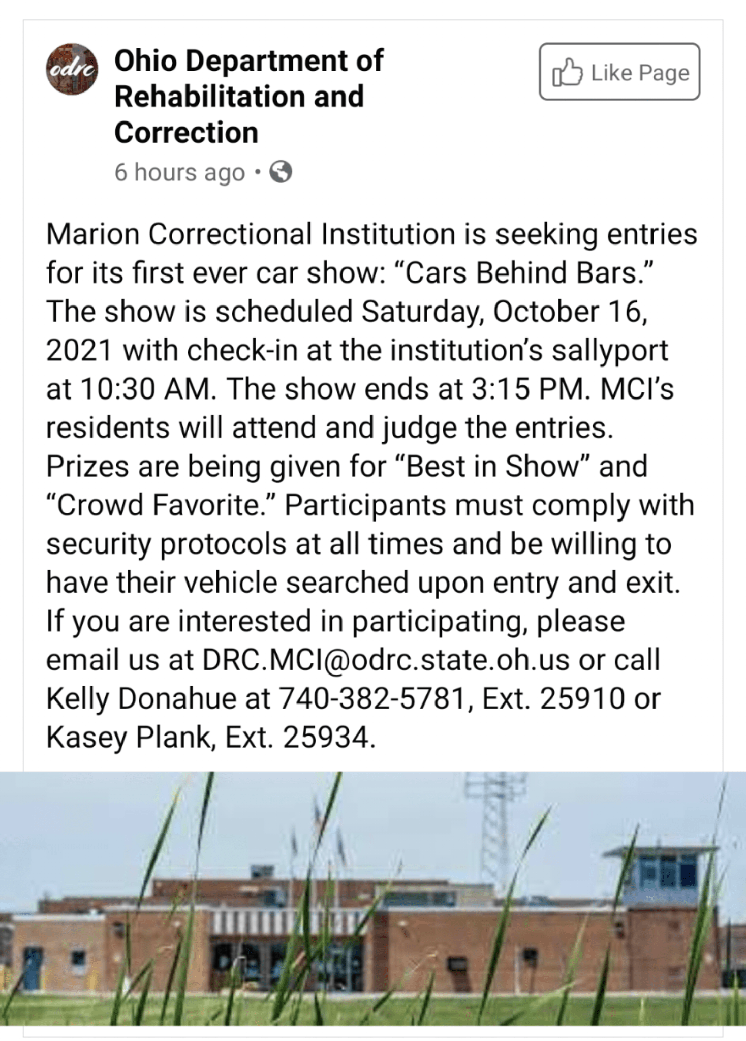 Cars Behind Bars for the Marion Correctional Institution's "residents