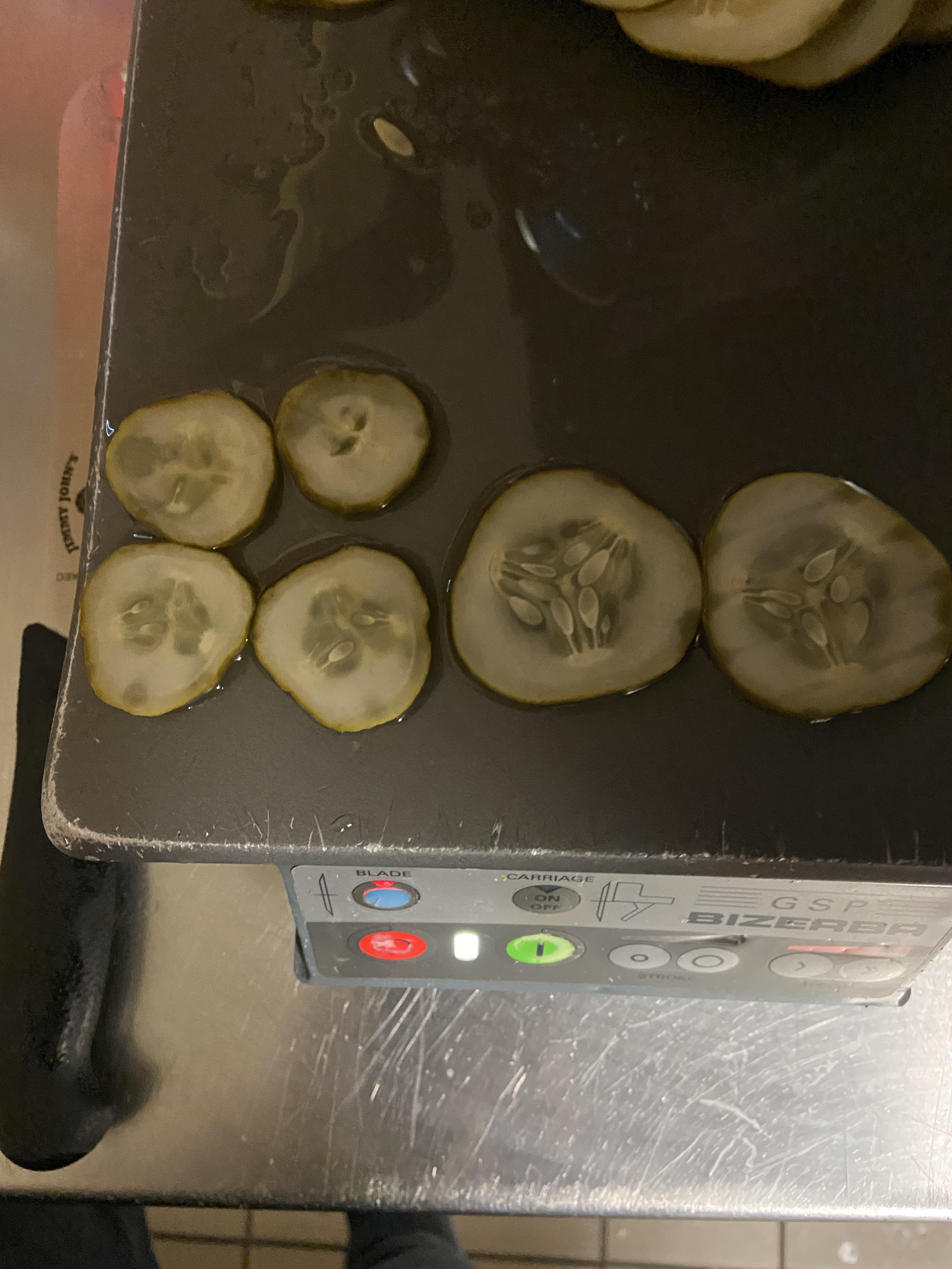 Accident little John pickles, was opening and slicing pickles and made