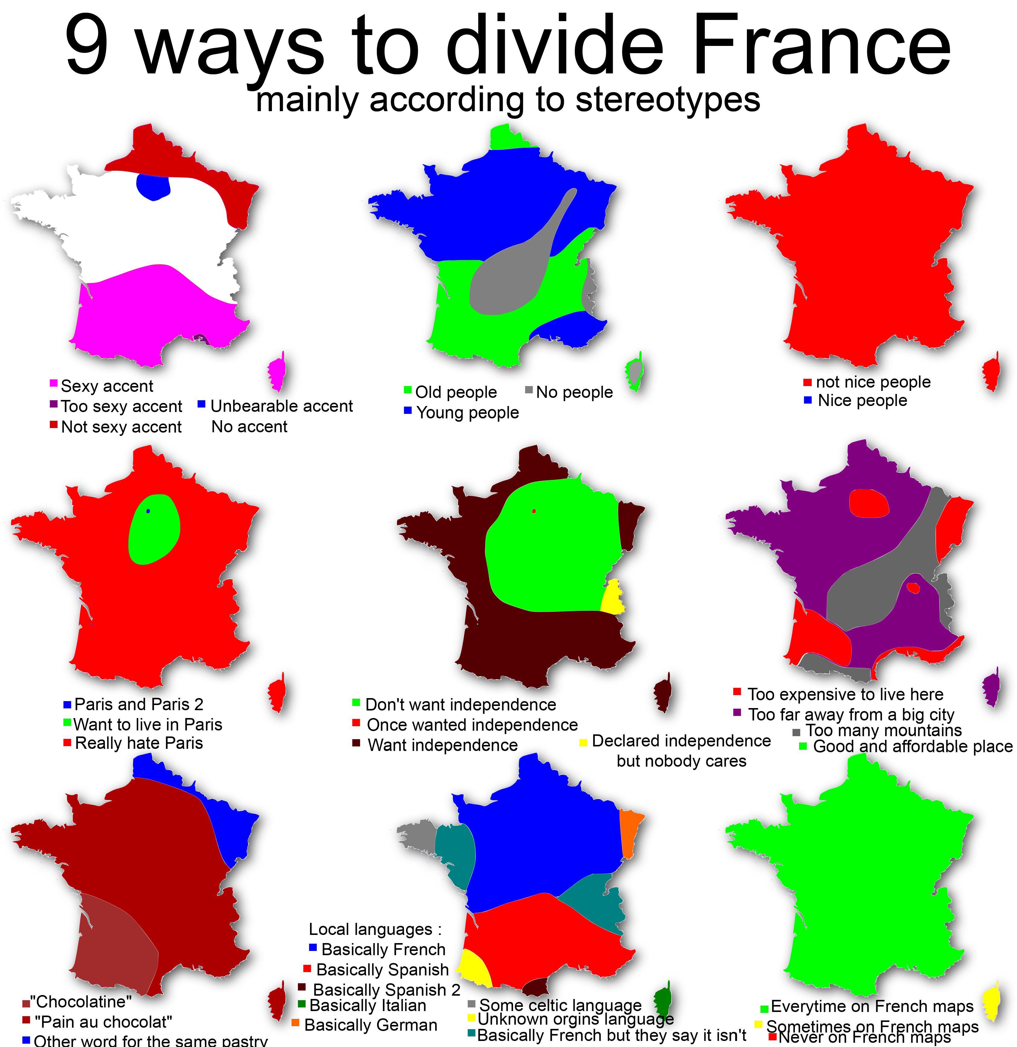9 ways to divide France r/divisionmaps