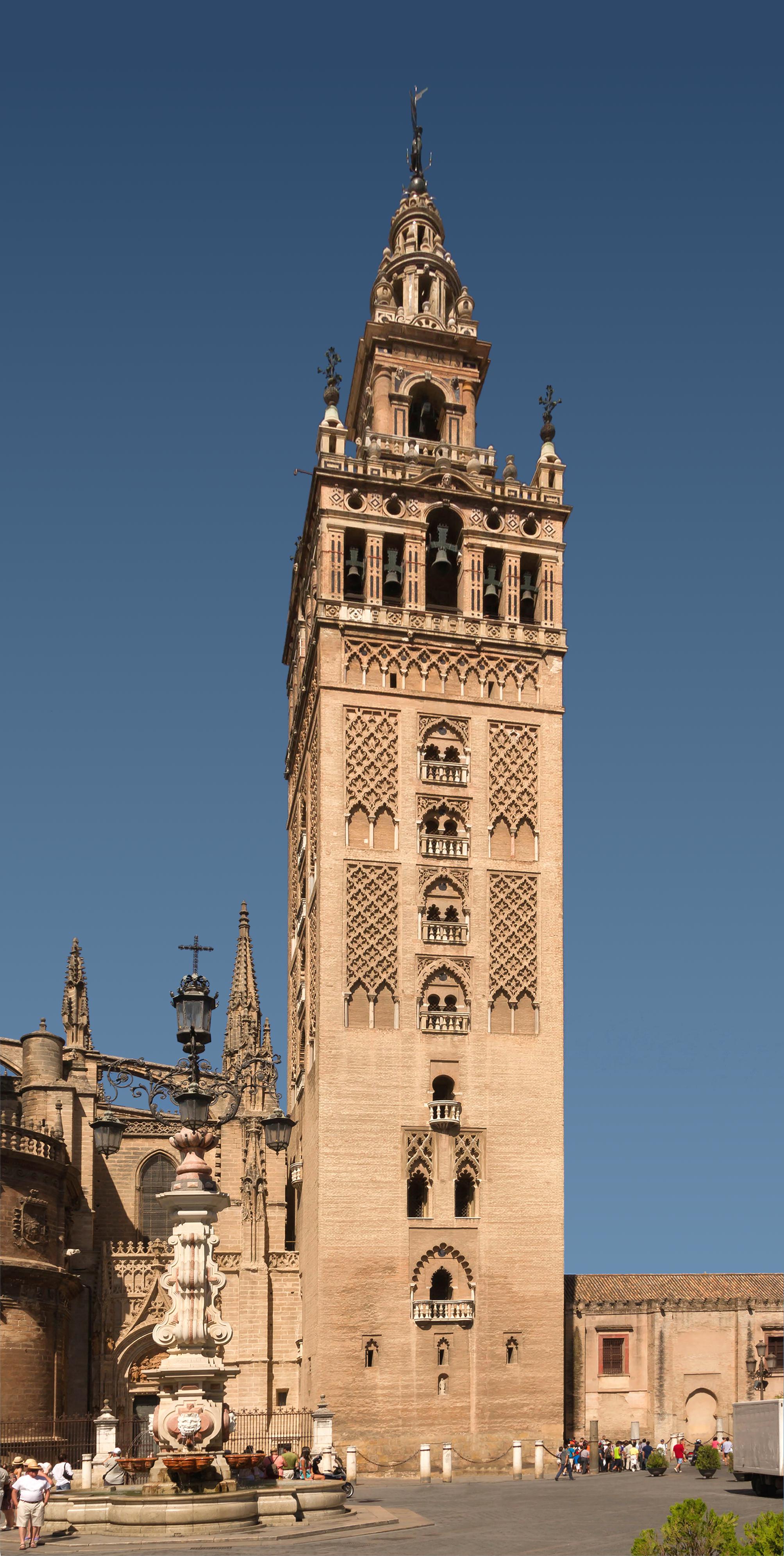 The Giralda, built as the minaret for the Great Mosque of Seville, it
