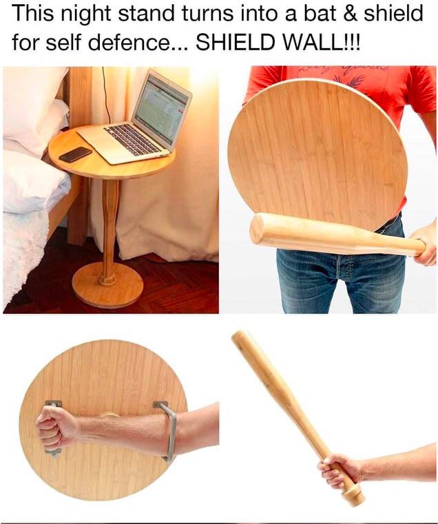 A bedside table that turns into a weapon and shield! r