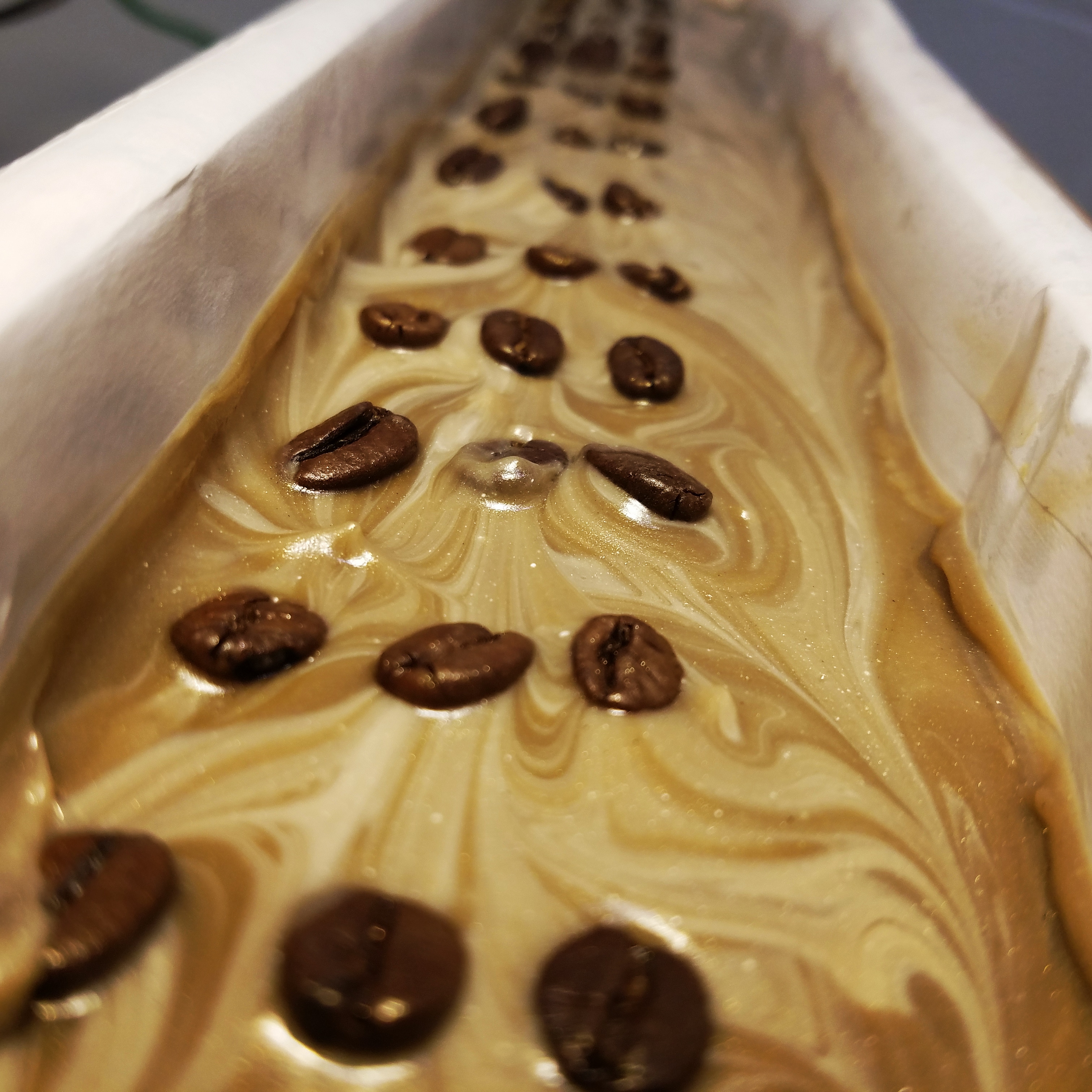 Wet soap. My freshly poured cafe latte cold process soap topped with