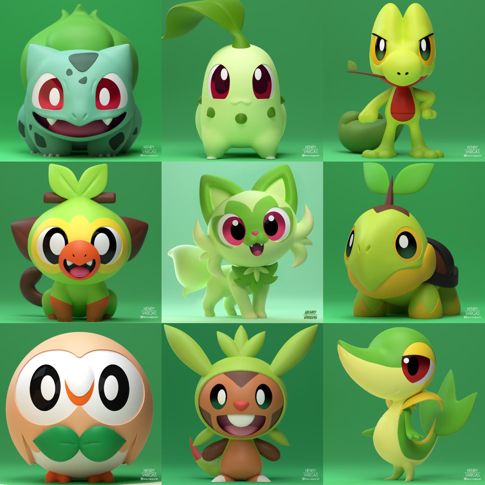 [OC] Grass Starters r/pokemon