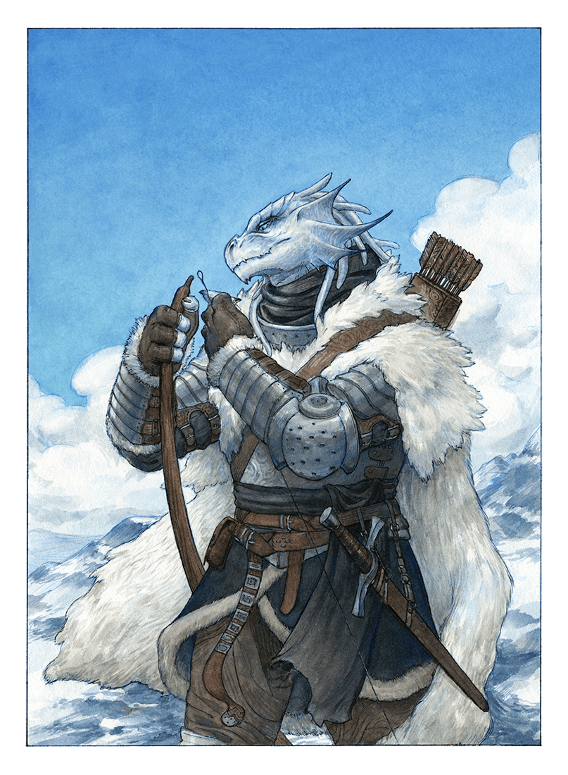 [OC] [ART] Monid, a white dragonborn ranger I painted for an Icewind