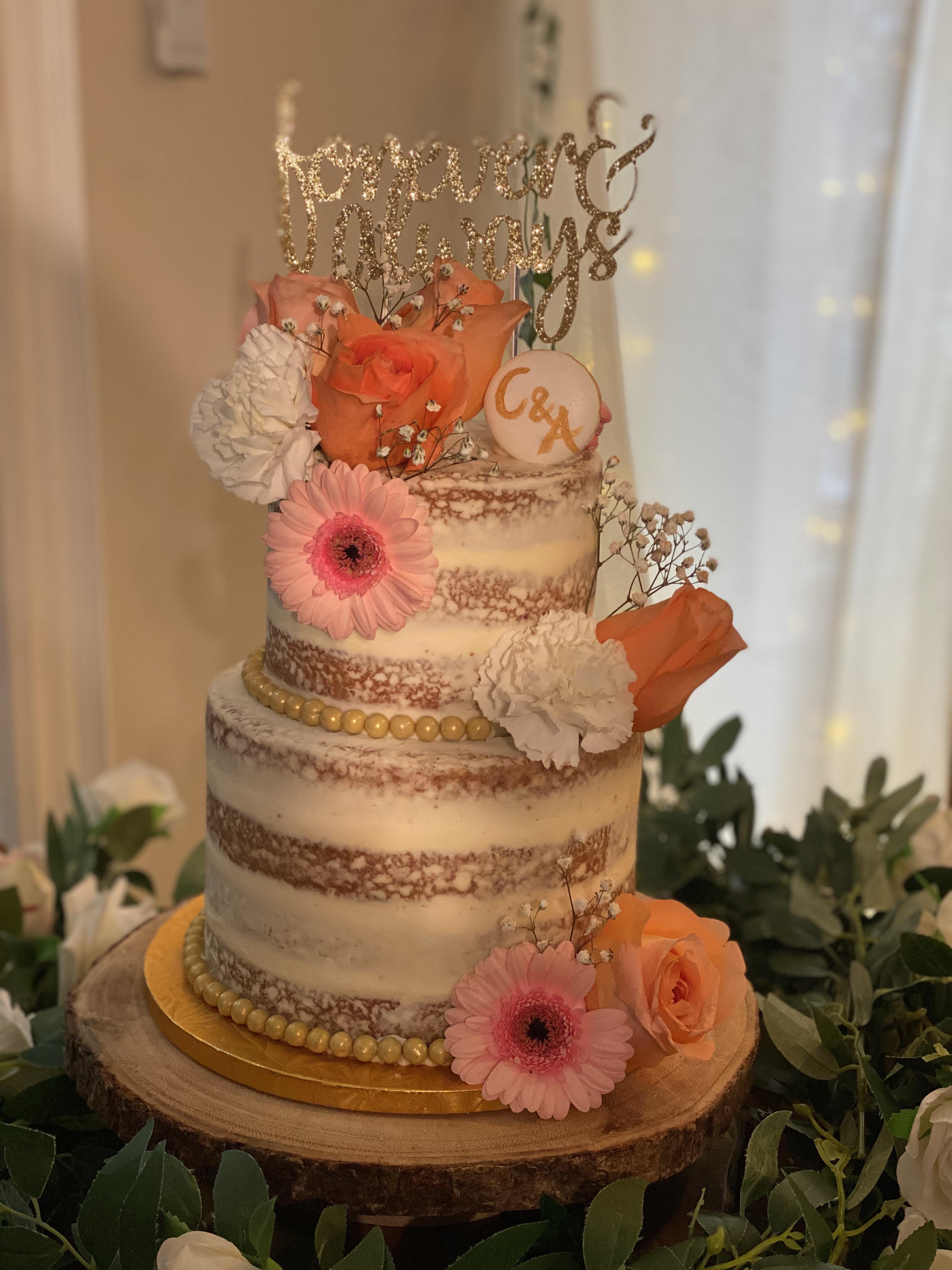 Two tiered engagement party cake decorated with fresh flowers! r/Baking