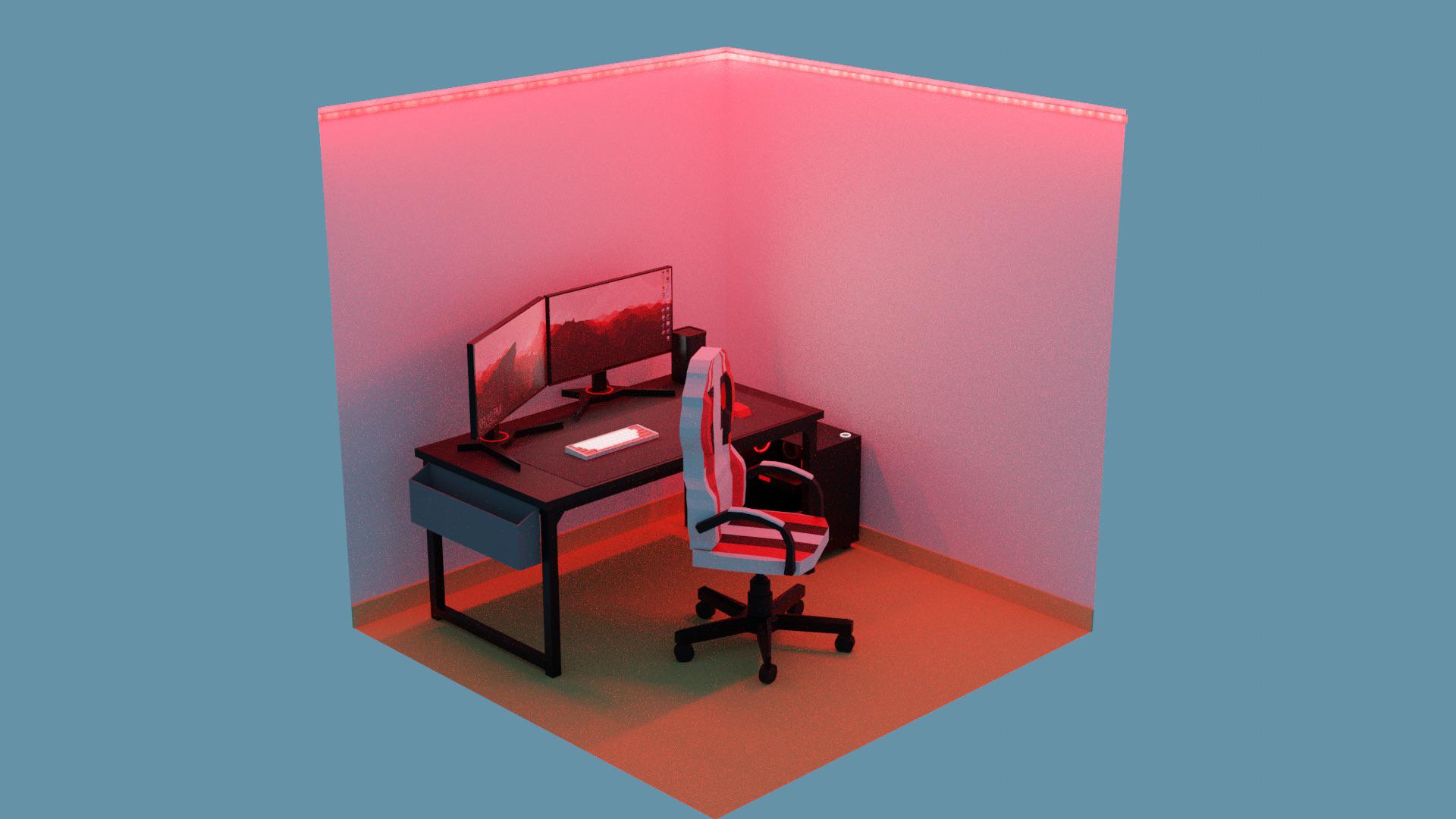 My First Project My own pc setup (tips appreciated) r/blender