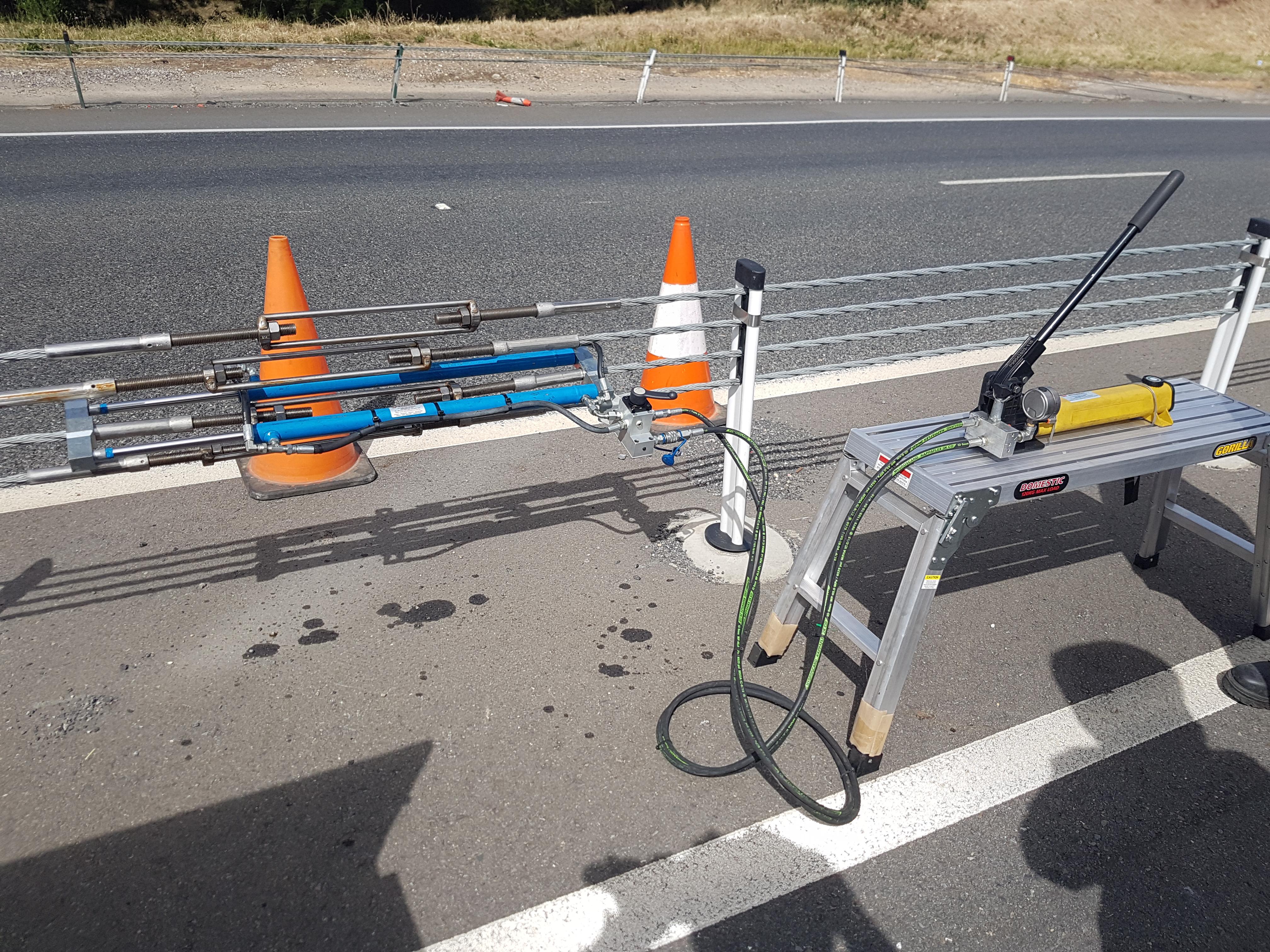 Tensioning cable barriers today with this beast. Cables are monitored by sensors and alert the