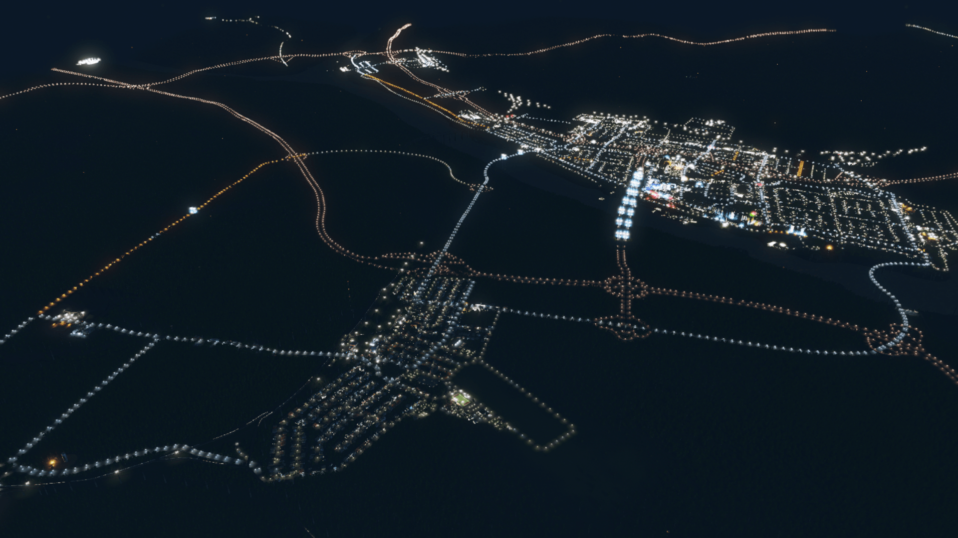 Aerial view of Bluff City 47,000 pop. r/CitiesSkylines