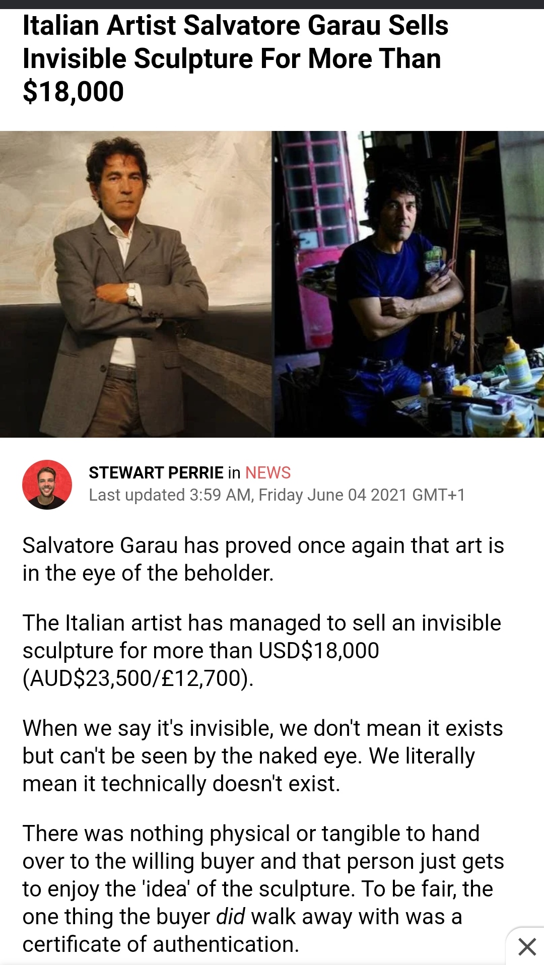 Artist sells invisible sculpture for more than 18000.. 18000!!!! r