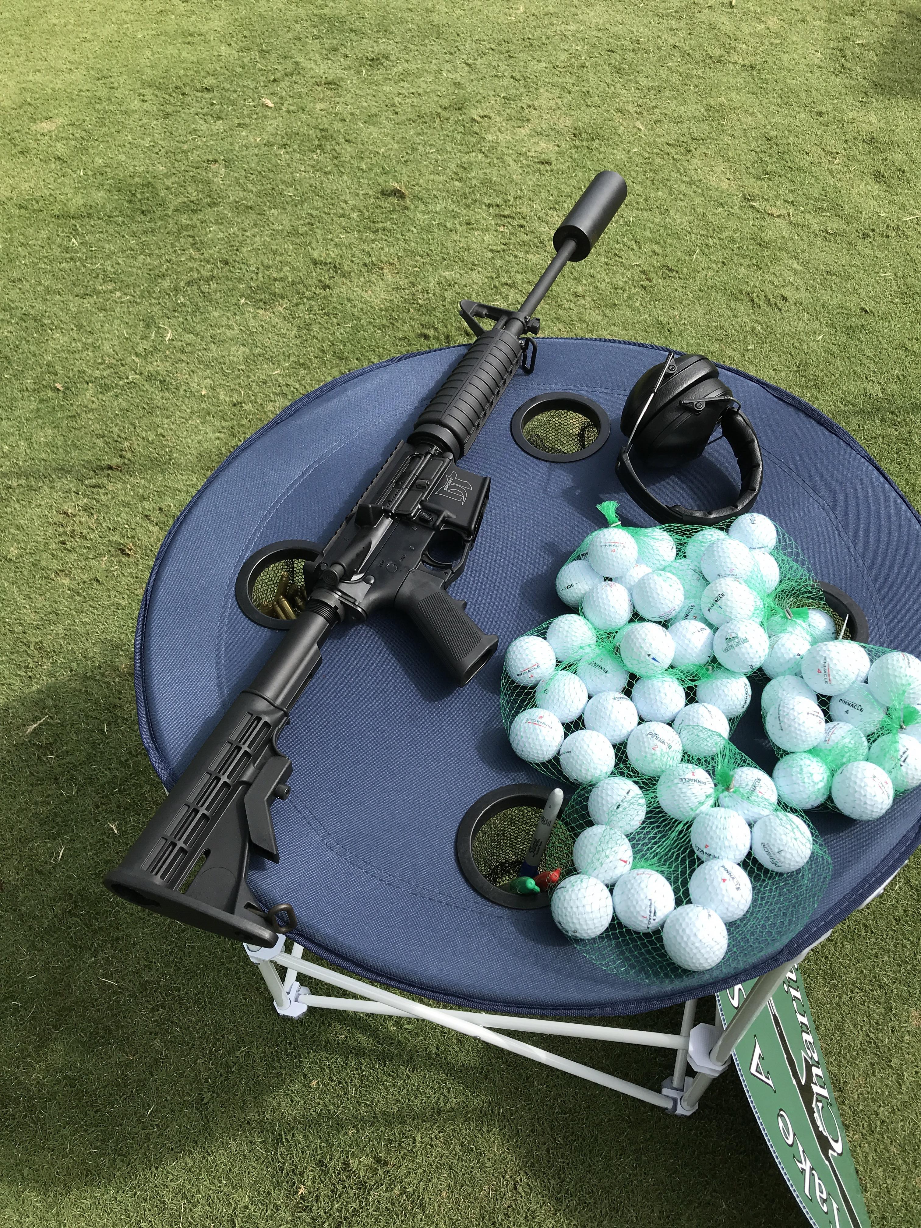 AR15 modified to launch golf balls. Fires 300 yds barely matching