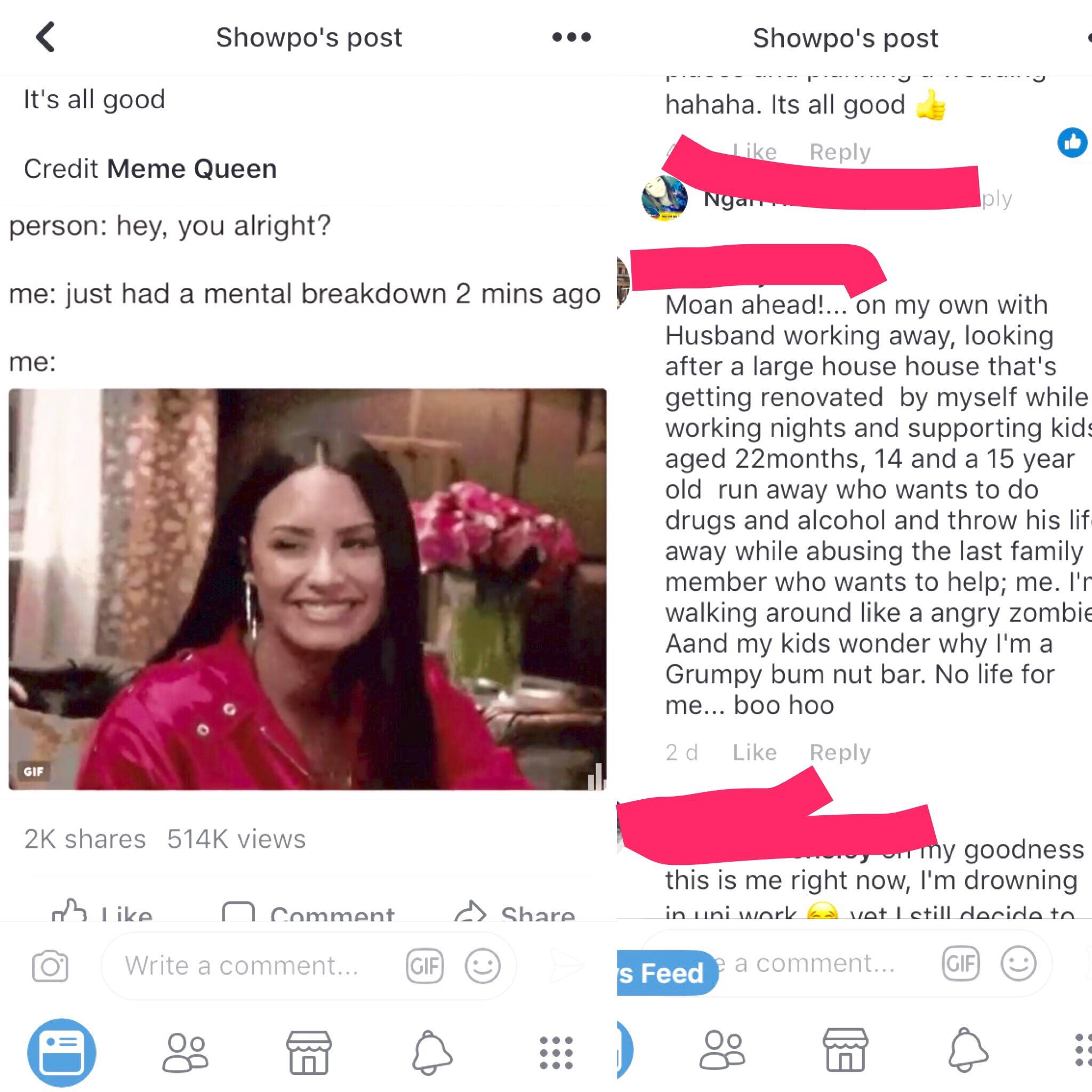 Oversharing on Facebook meme posts sadcringe