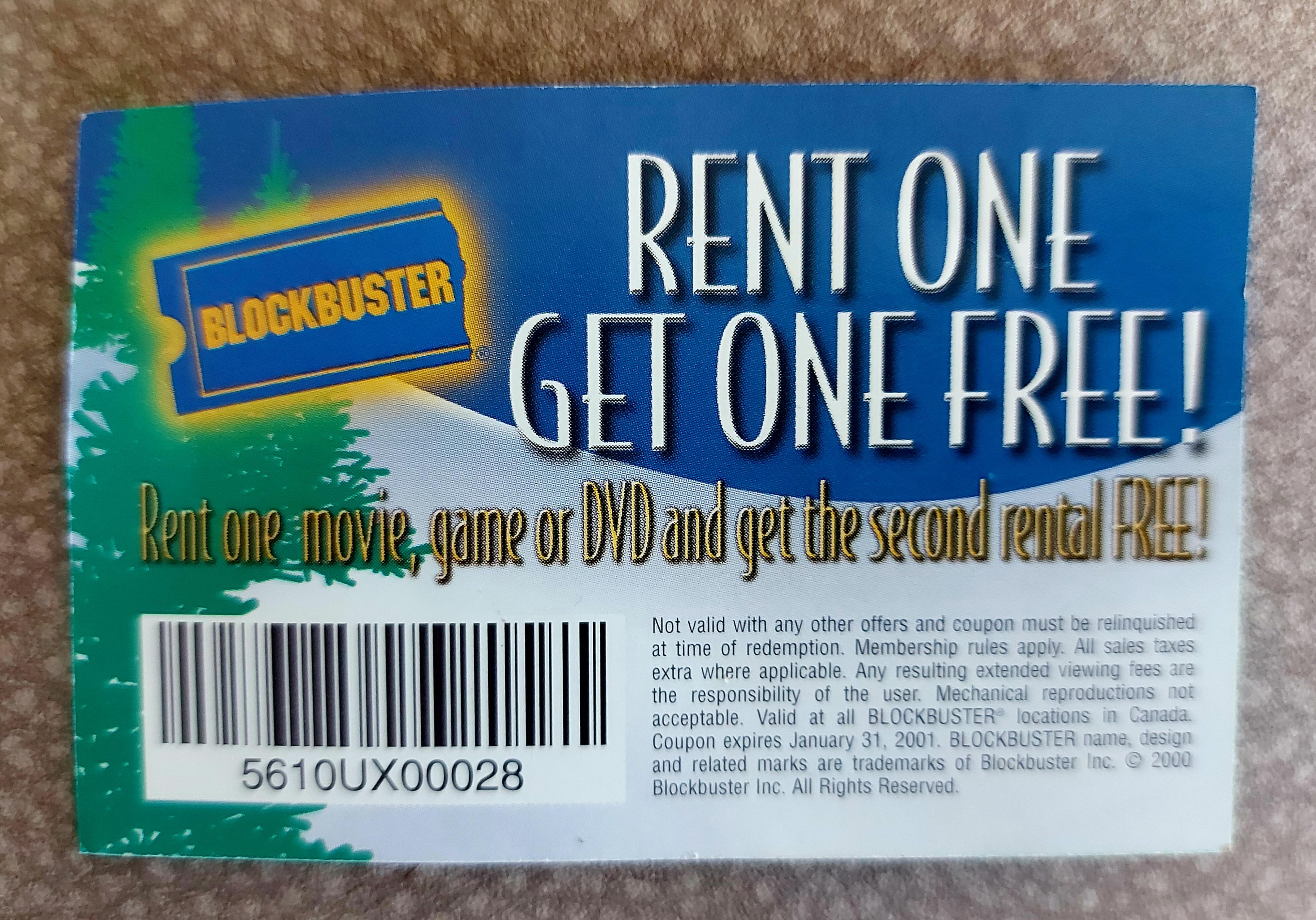 Found a Blockbuster Video 2 for 1 coupon. r/nostalgia