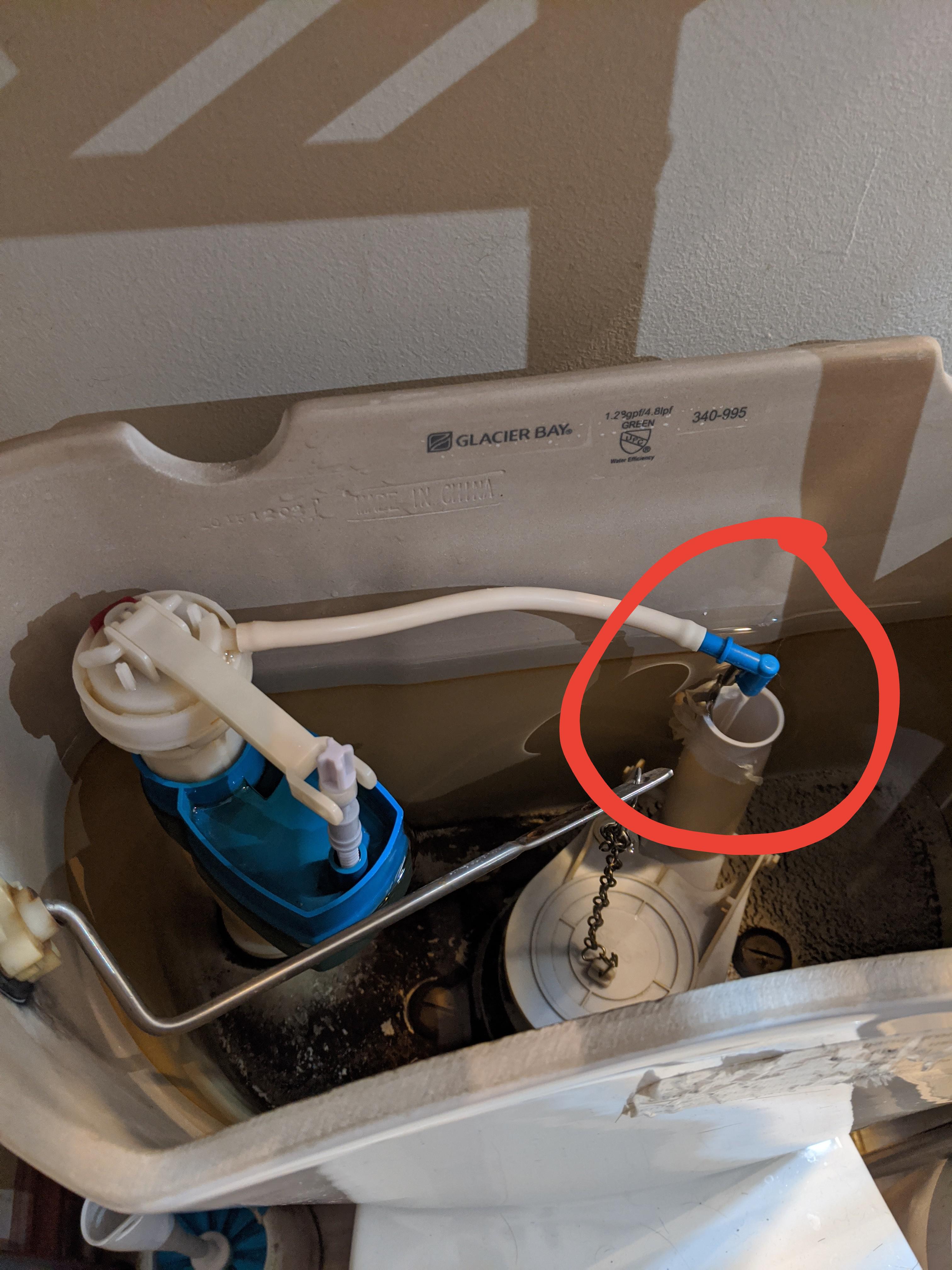 Little pipe in the toilet tank won't stop running. Any advice would be
