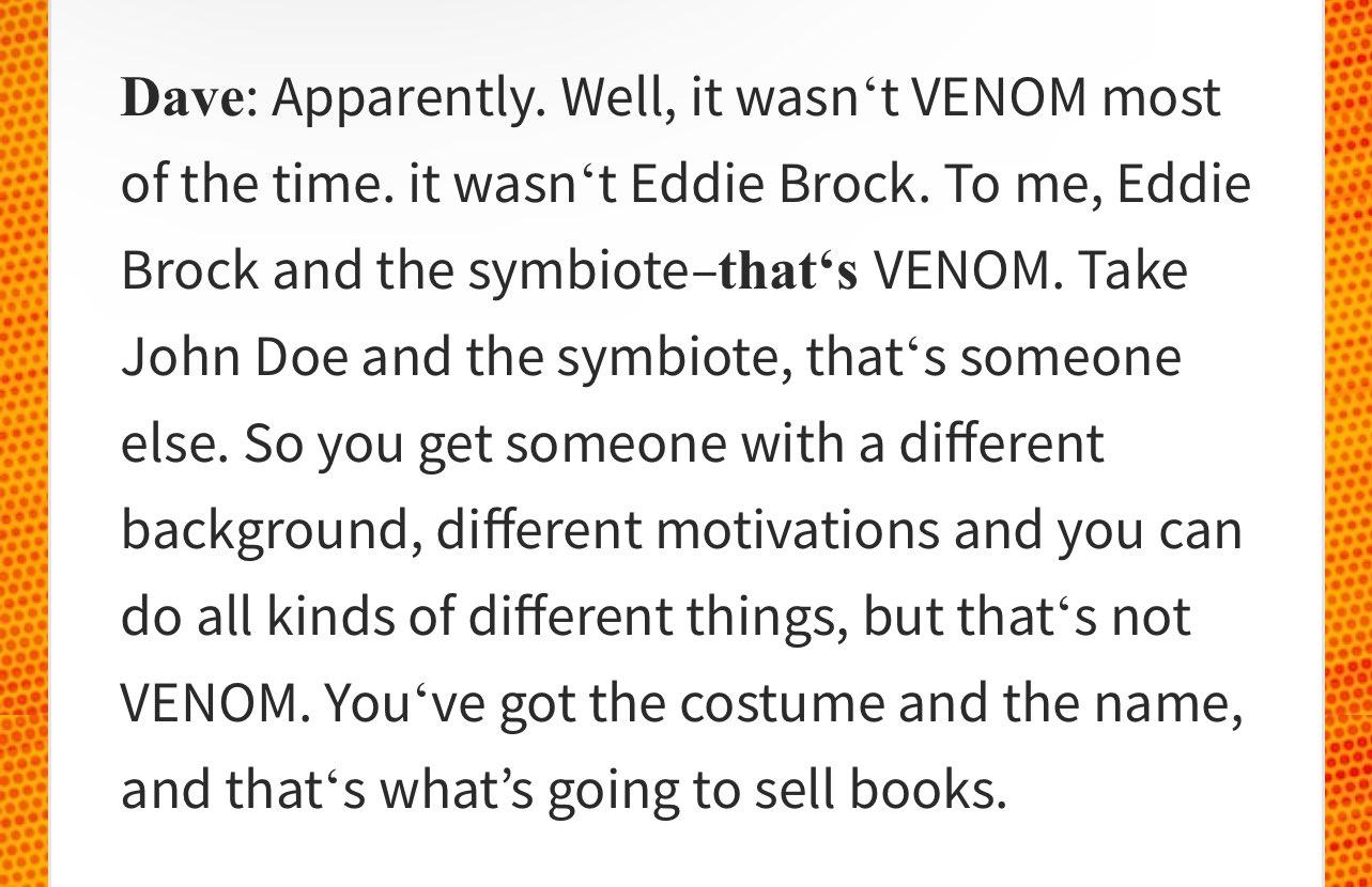This what David michelinie the original and co creator writer of venom
