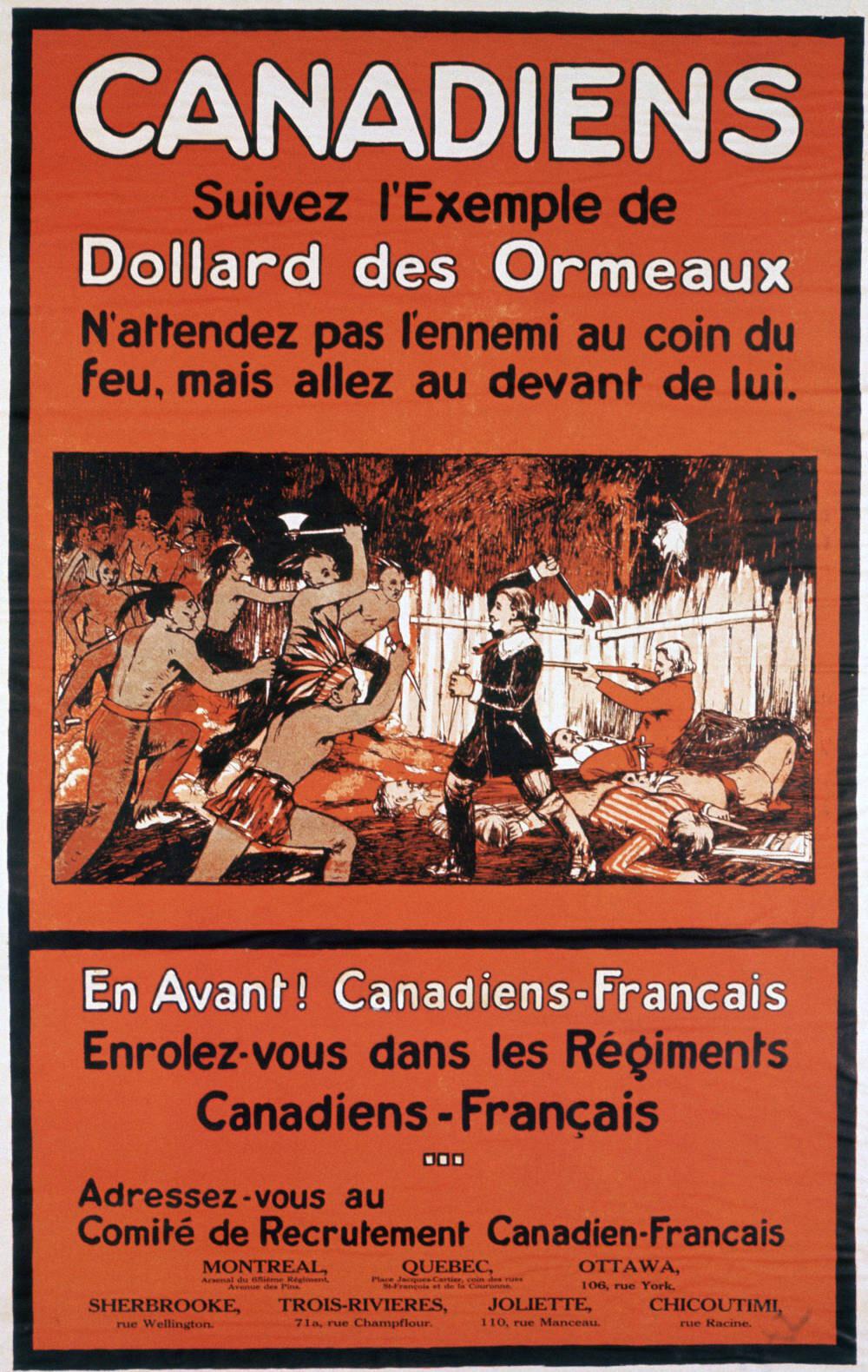 WW1 poster to get French Canadians to join the war [Canadians, follow Dollard des Ormeaux