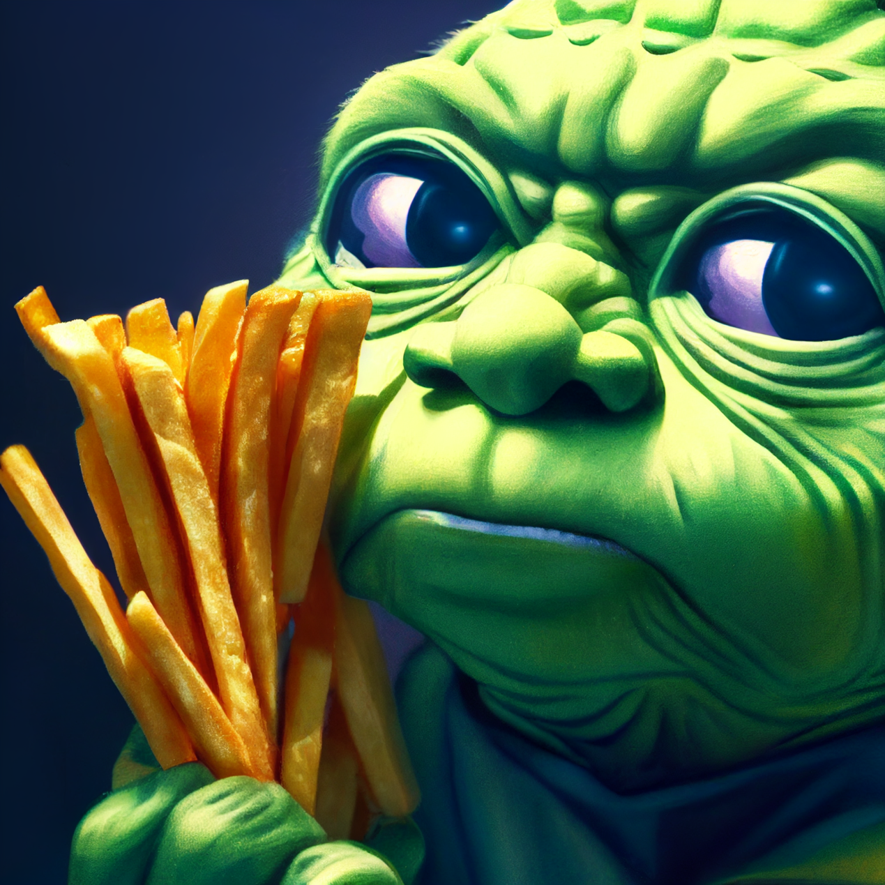 Yoda eating french fries r/midjourney