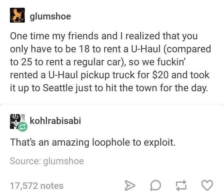 SLPT Rent a UHaul instead of a car ShittyLifeProTips