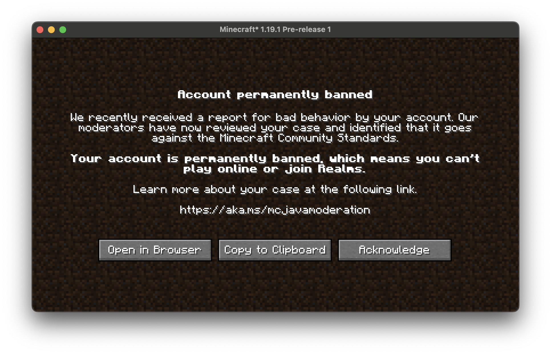 I made a Fabric mod to force the game to show the 1.19.1 ban screen, this is what it looks like