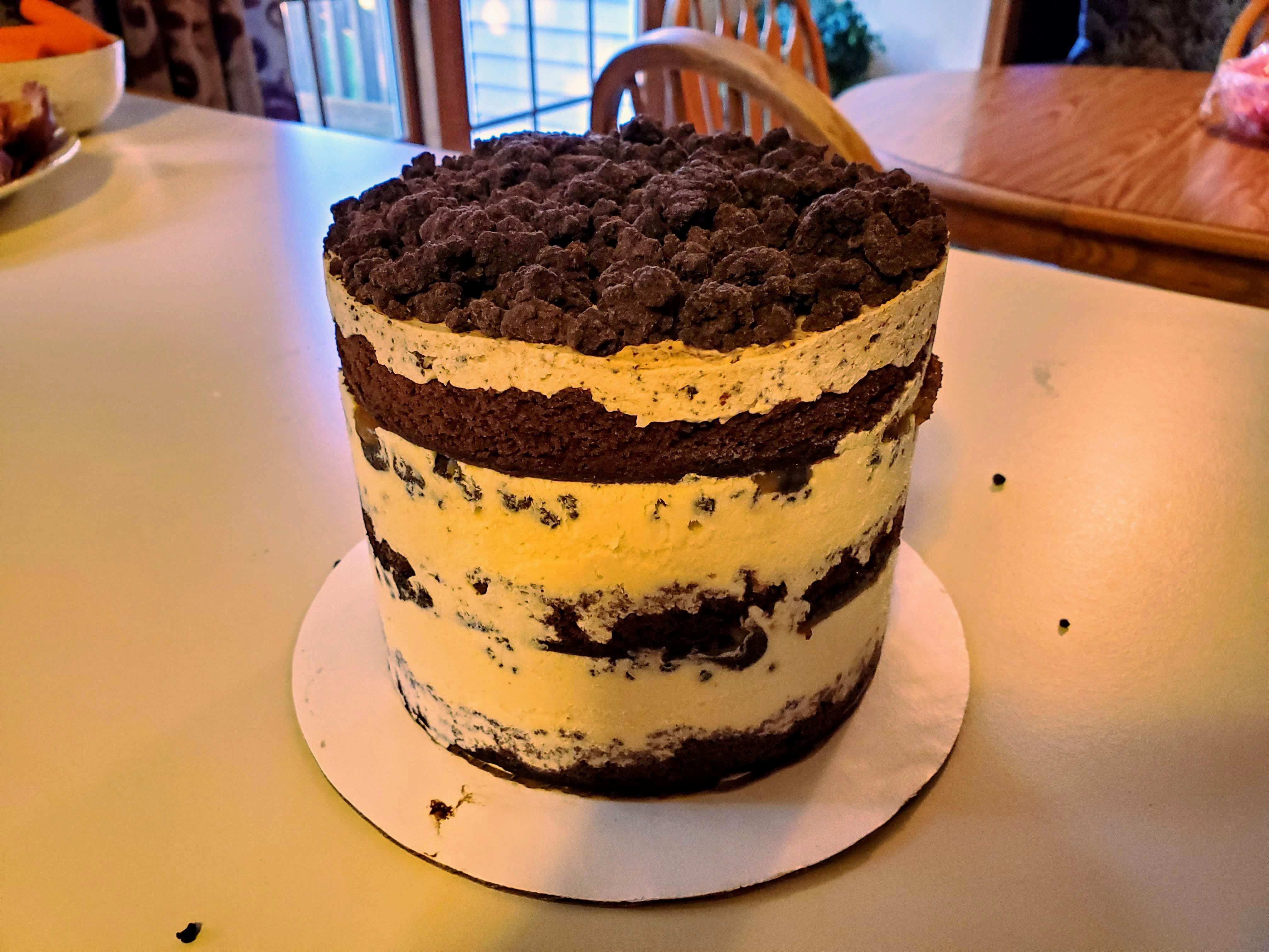 First attempt at a Milk Barstyle cake Chocolate Caramel Ice Cream