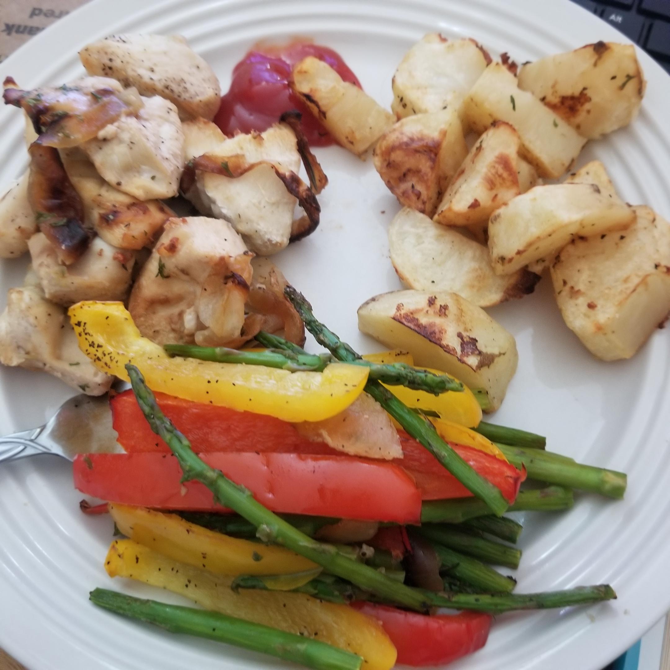 This week's prep reheated in the toaster. Using that little oven to