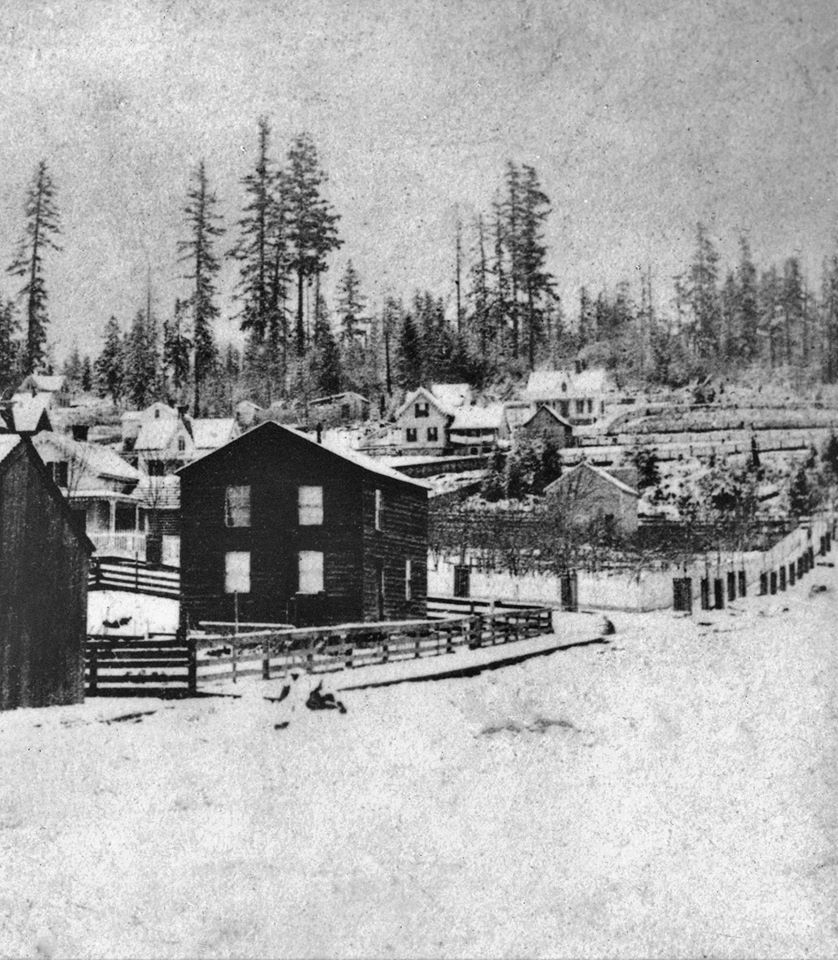 This photo shows the first homes built in Seattle by Carson D. Boren