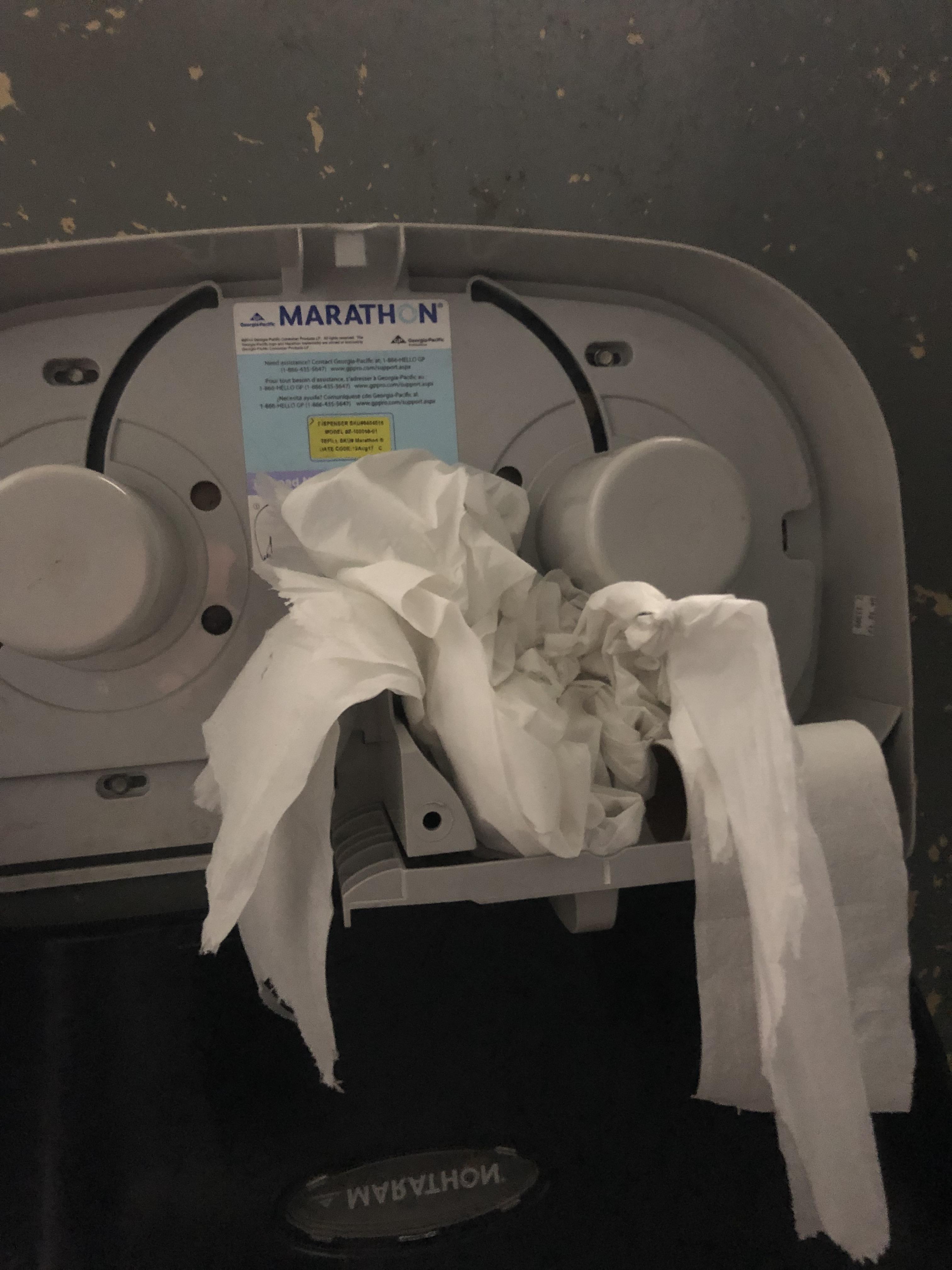 Toilet paper dispenser at my work. Guess I’m going to the gas station