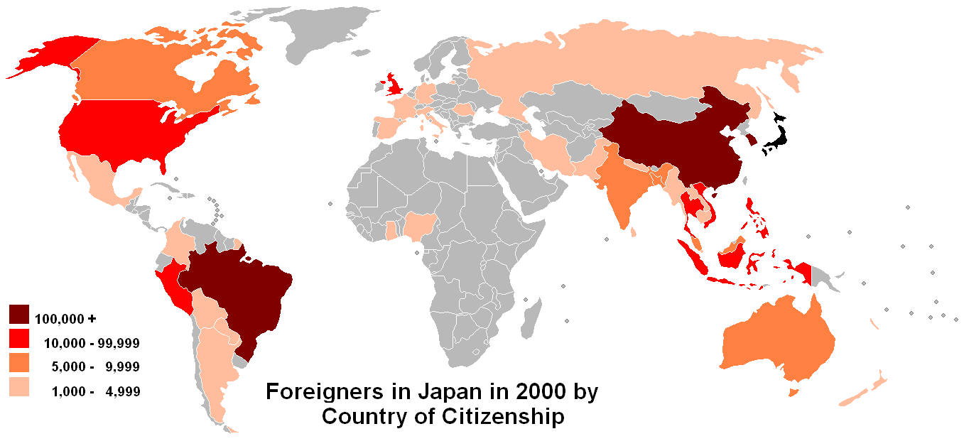 Foreigners in Japan by Country of Citizenship [1,357 × 628] r/MapPorn