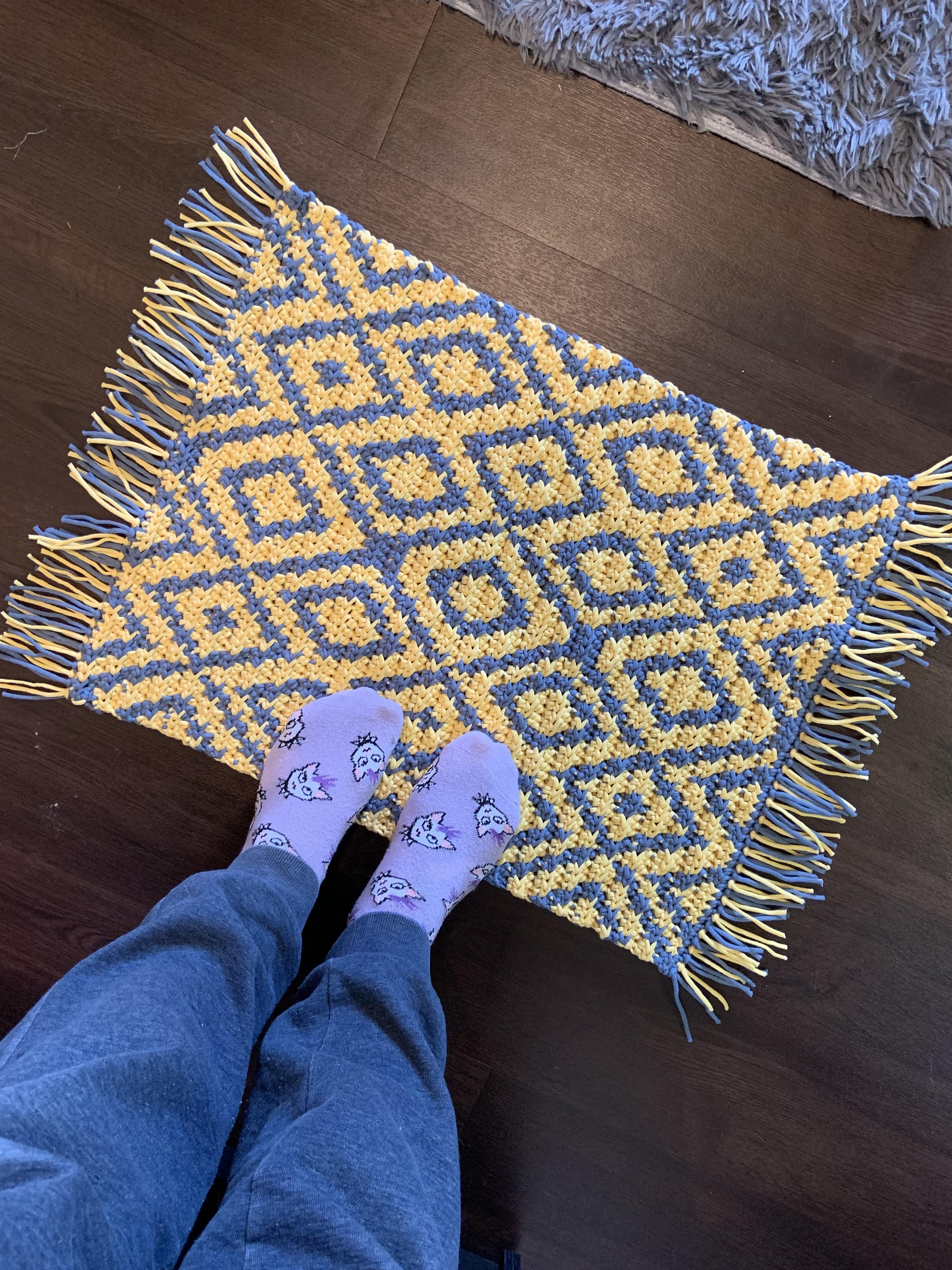 A little small, but happy with this cute little rug I just finished