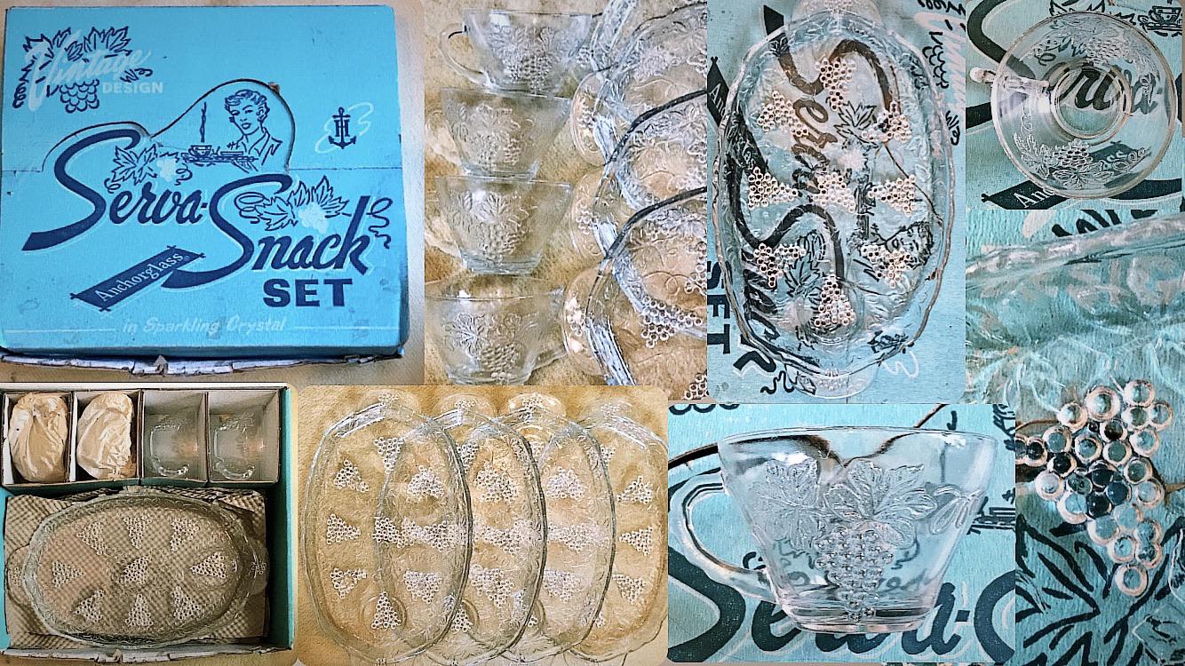 Vintage ServaSnack Set! Sparkling Crystal, 4 cups and 4 serving trays