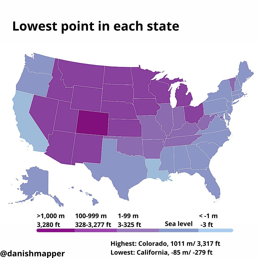 Lowest point in each 🇺🇸 state r/MapPorn
