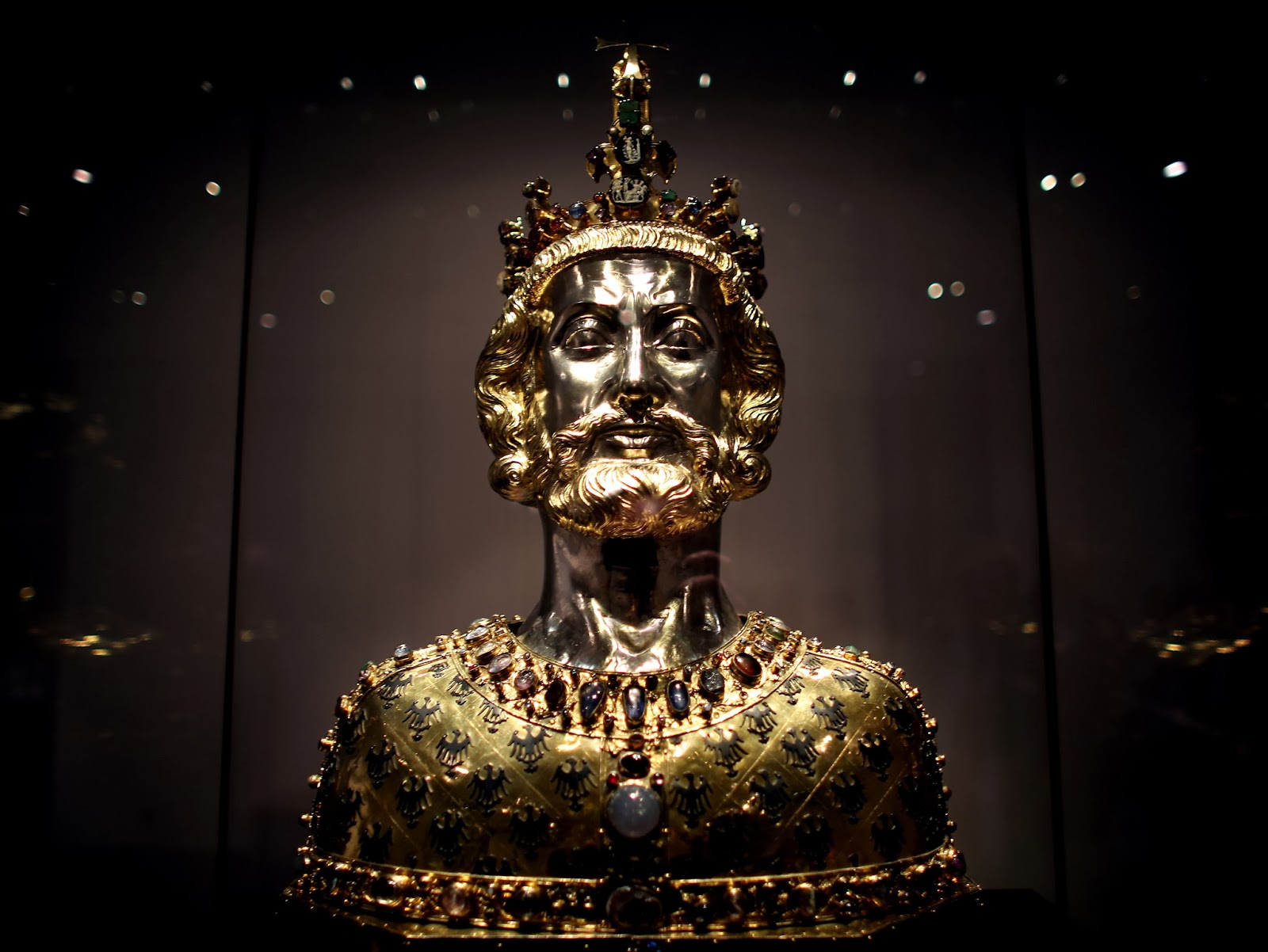 A gold reliquary bust of Charlemagne, containing his skullcap