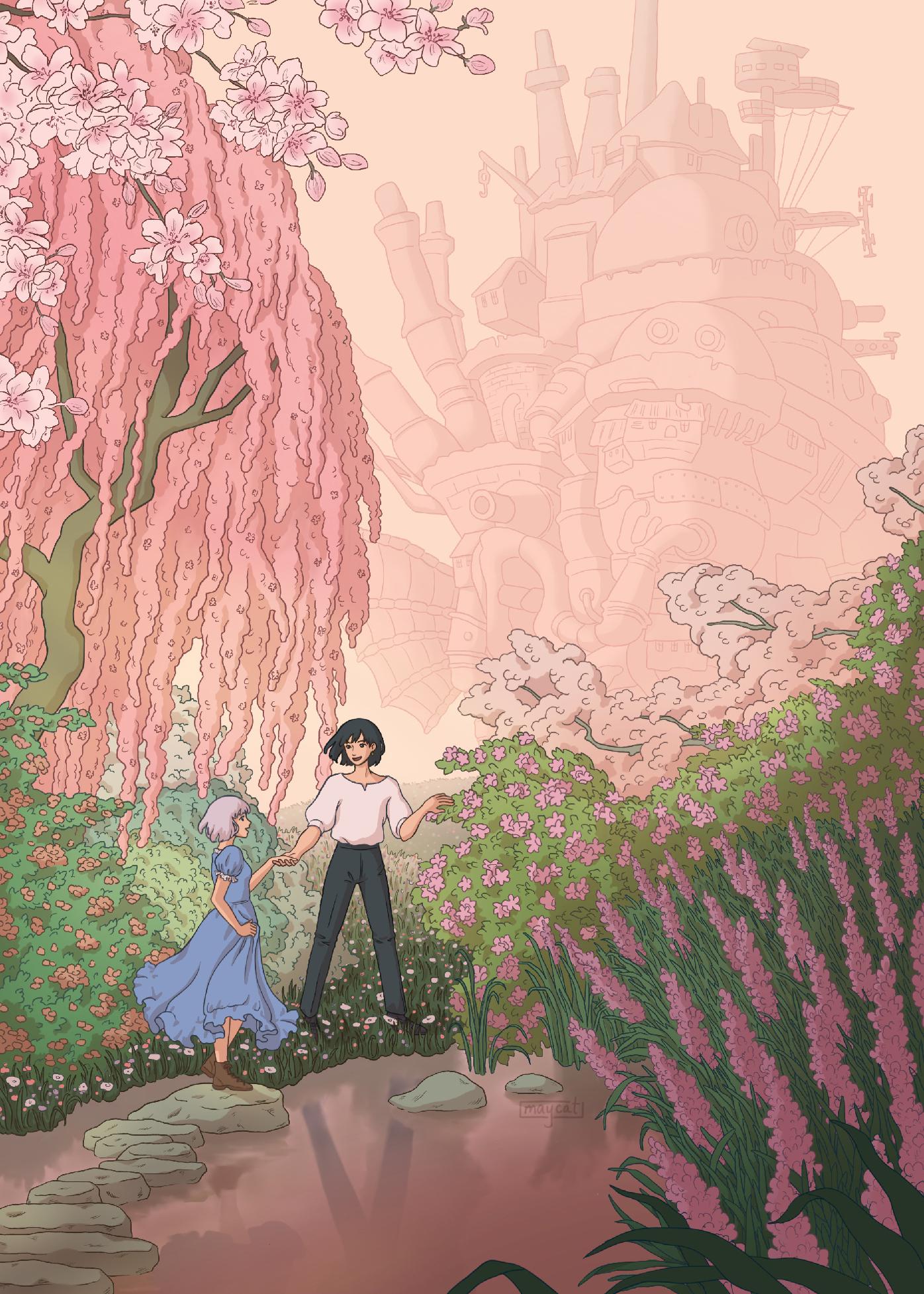 Howl's Moving Castle springtime fanart r/iWallpaper