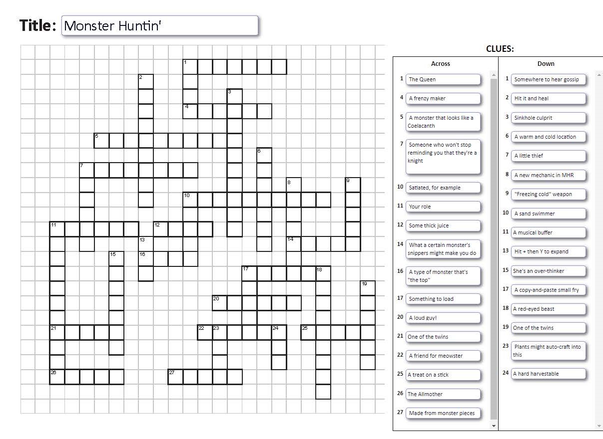 For some reason, I was compelled to make a MHR crossword... Enjoy? r/MonsterHunter