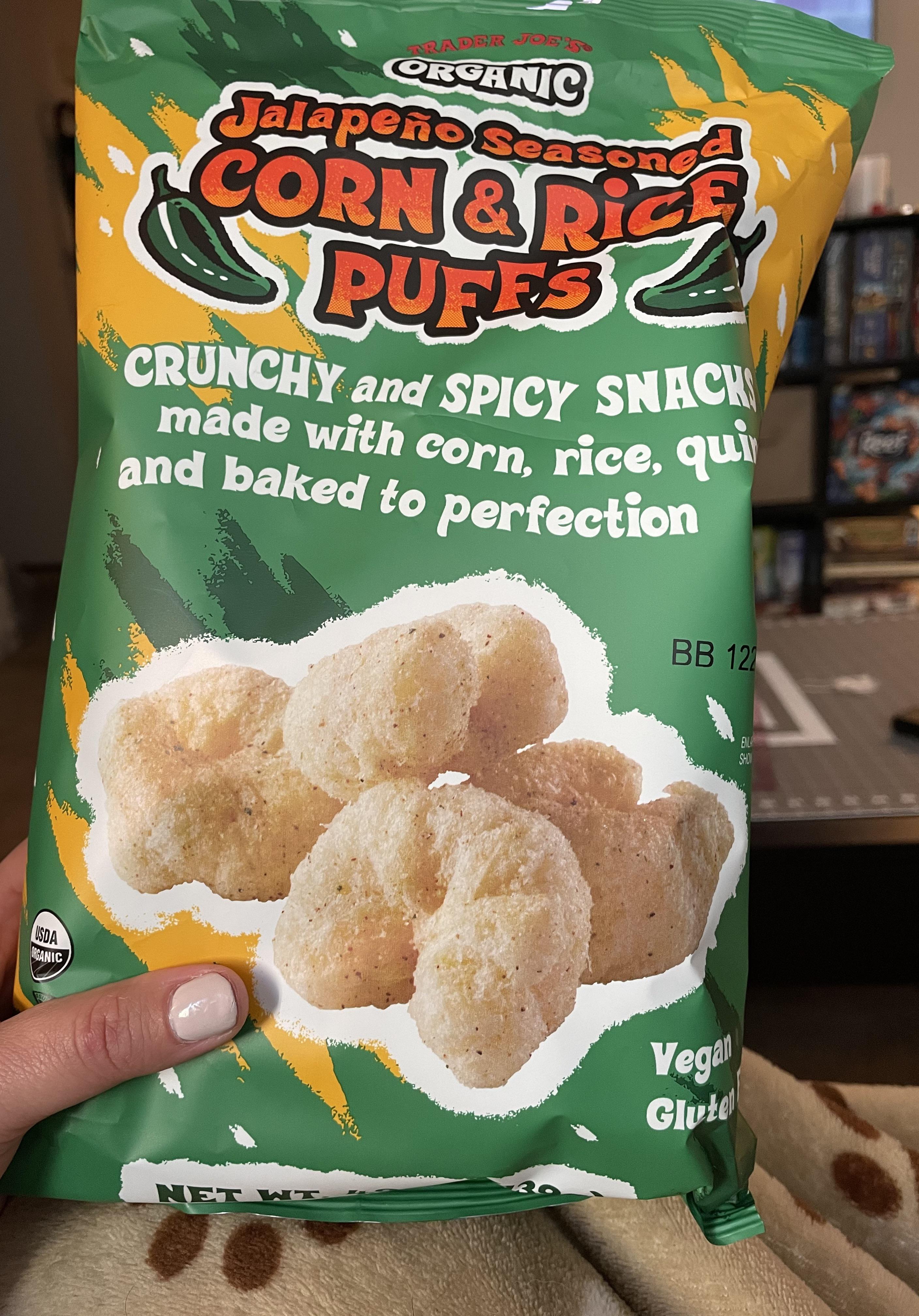 I tried the Jalapeño seasoned corn and rice puffs r/traderjoes