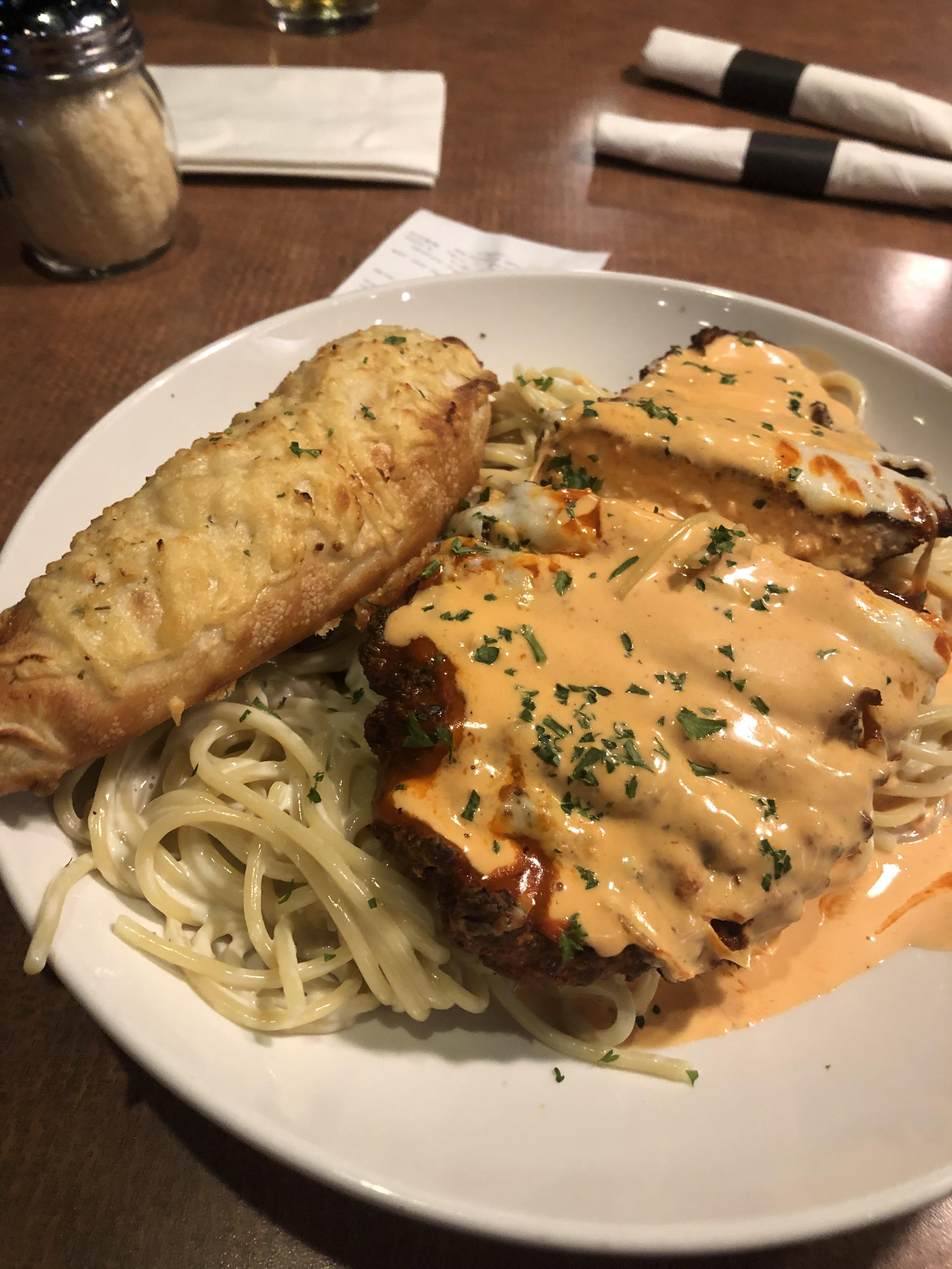 Buffalo chicken Parmesan in a blue cheese cream sauce r/FoodPorn