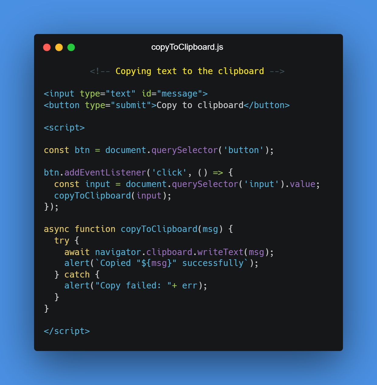 How to copy text to clipboard with async/await resulthandling r