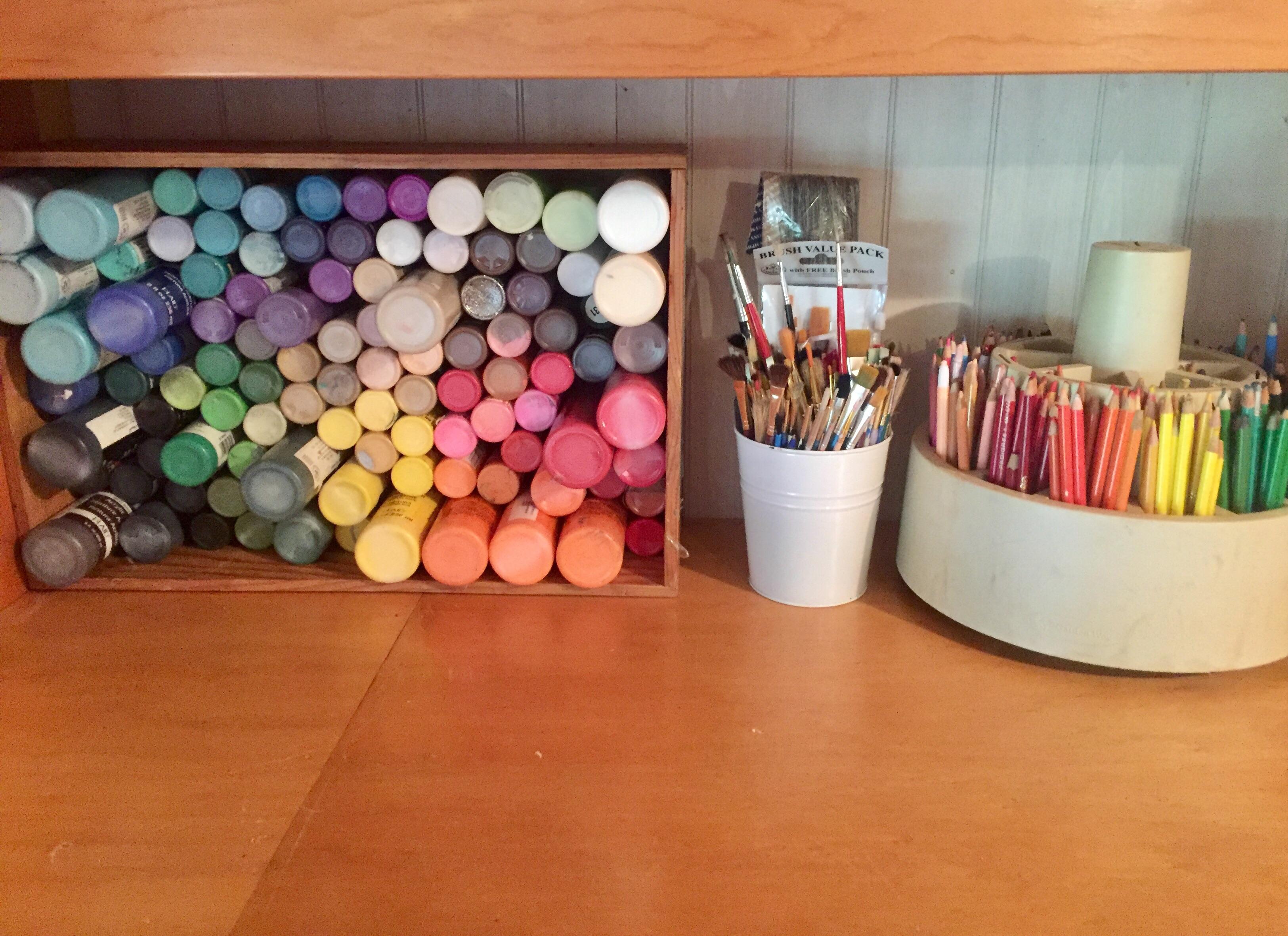 I organized the paint and colored pencils!