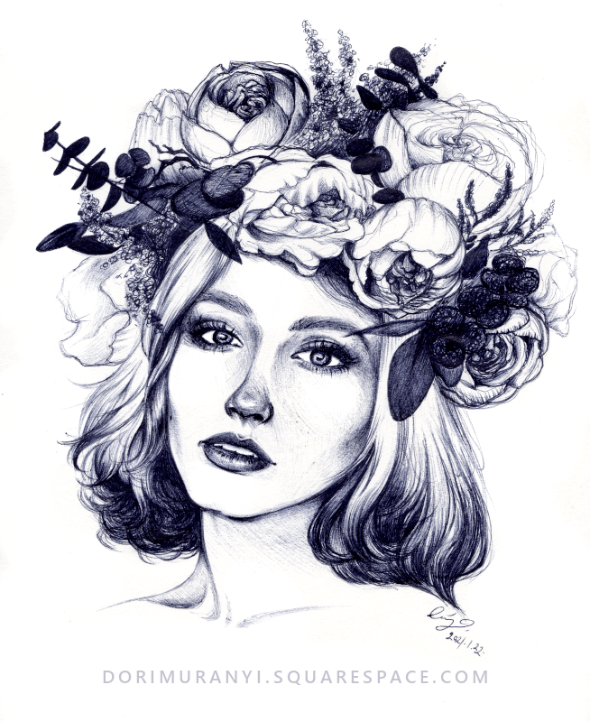 Girl With Flower Crown Drawing