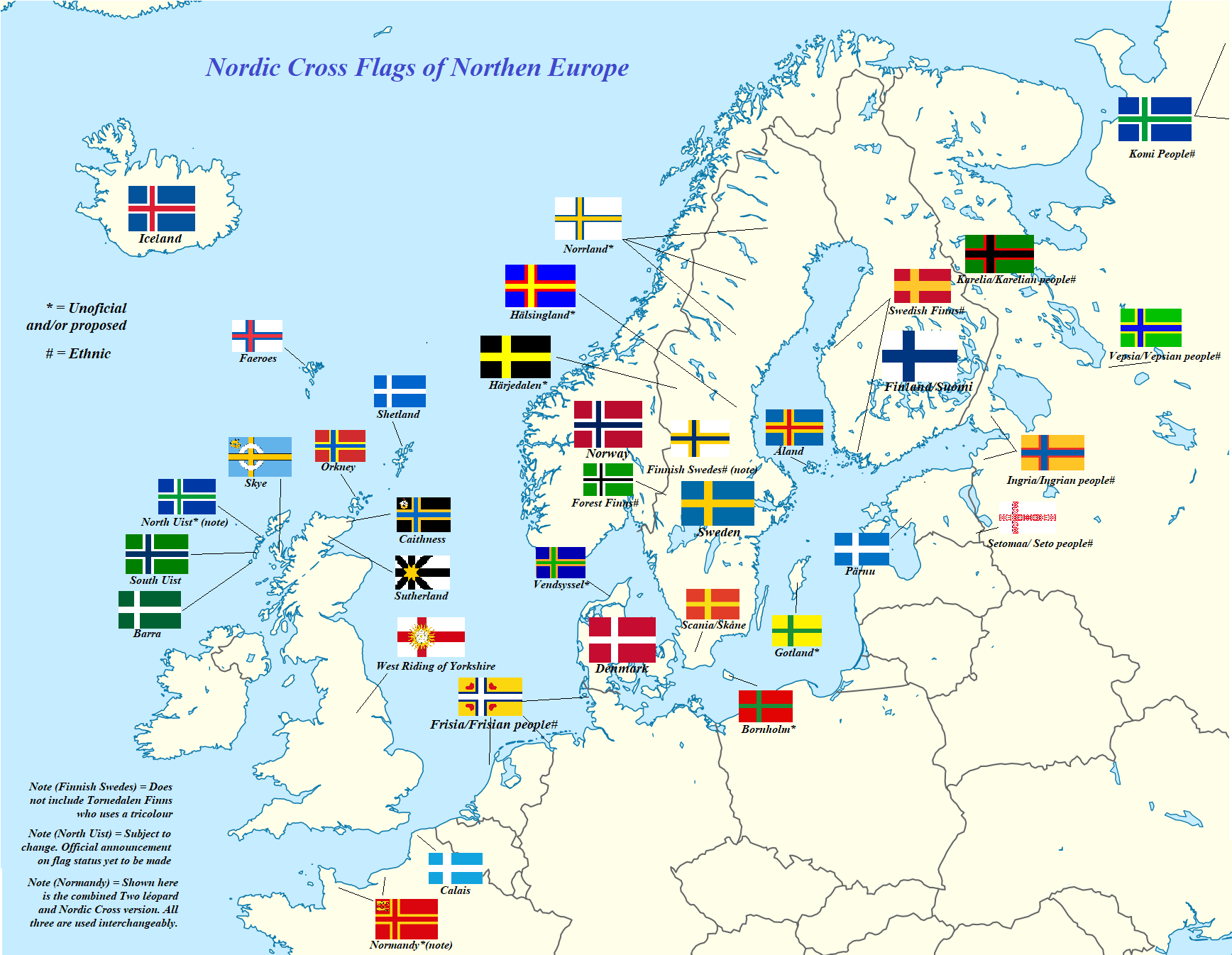 Nordic cross flags of Northern Europe. Including unofficial/proposed