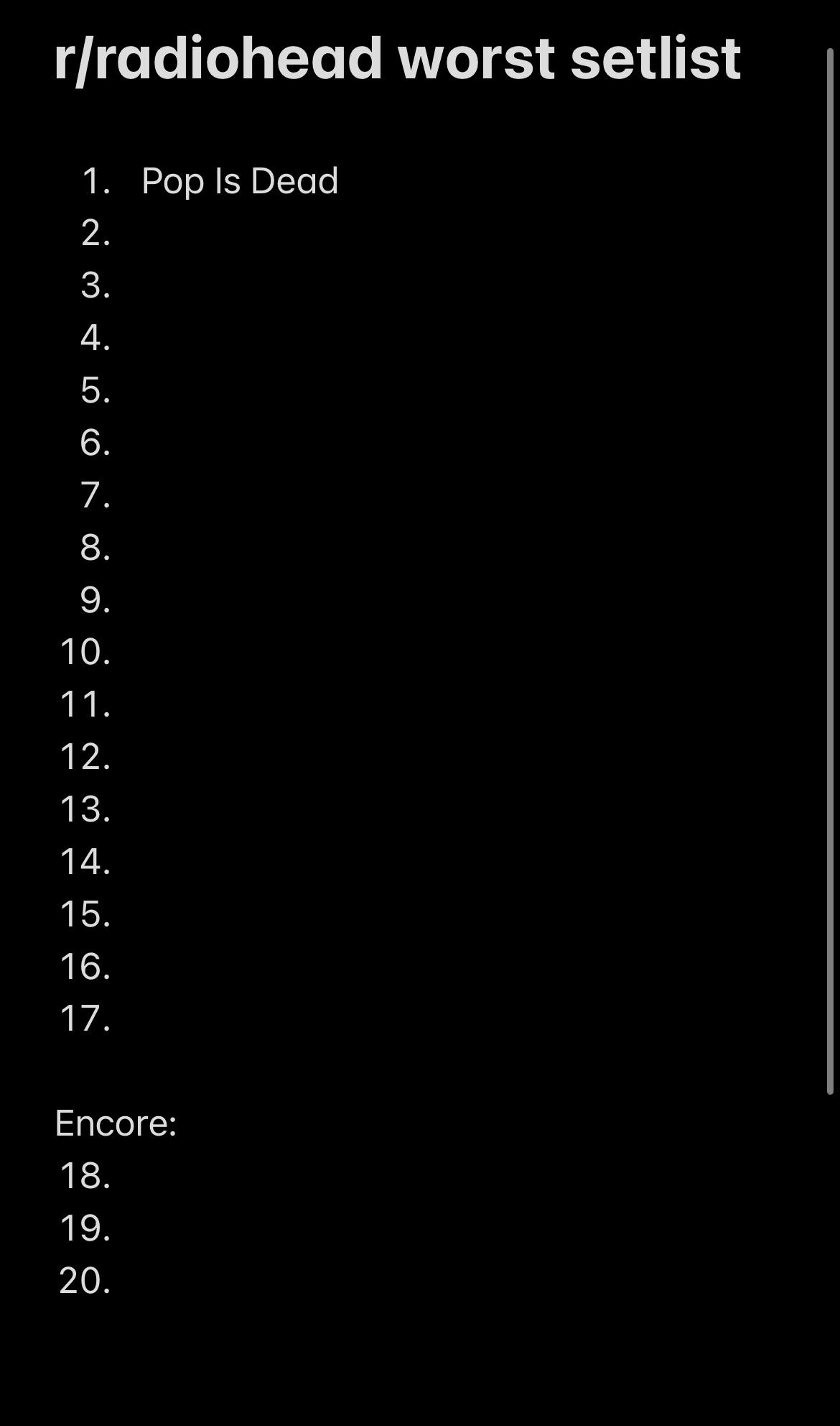 r/radiohead worst possible setlist DAY 2 r/radiohead